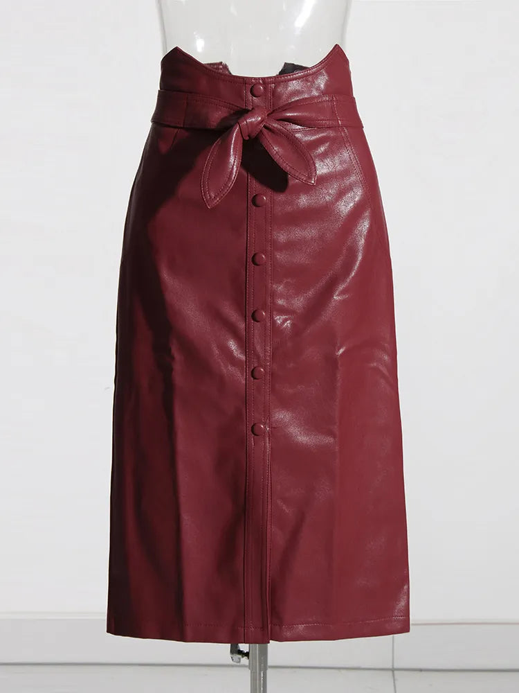 Elegant Asymmetrical High Waist Patchwork Skirt for Women | Lace-Up Midi Skirt | Fashionable Fall Outfit for Office, Party & Date Night