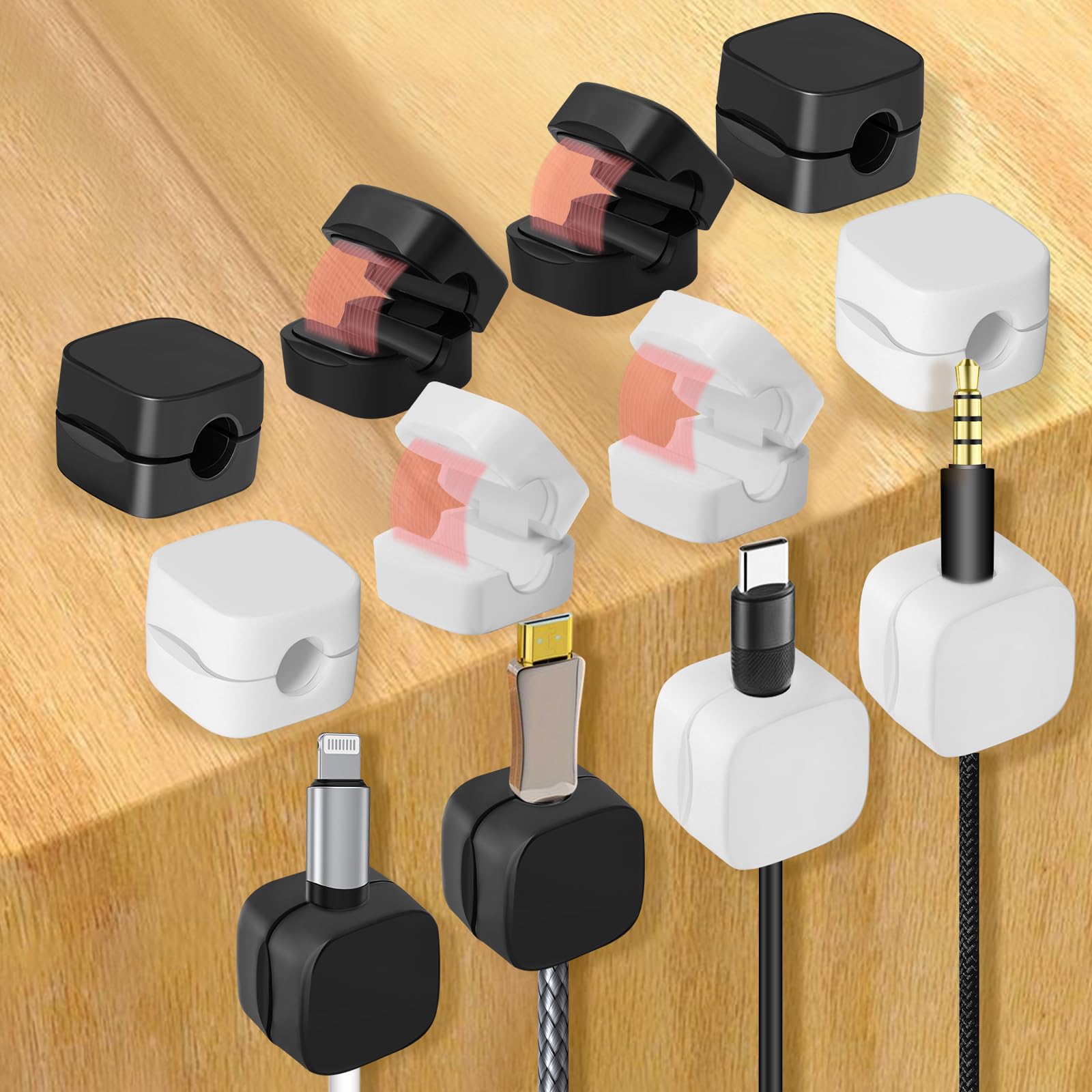 12 Pack Magnetic Cable Clips - Strong Magnetic Cord Organizer for Desk, Car & Office - Cable Management Holder for Phone Charger, Computer Wires & Accessories - Perfect for Home, Work & Travel Organization