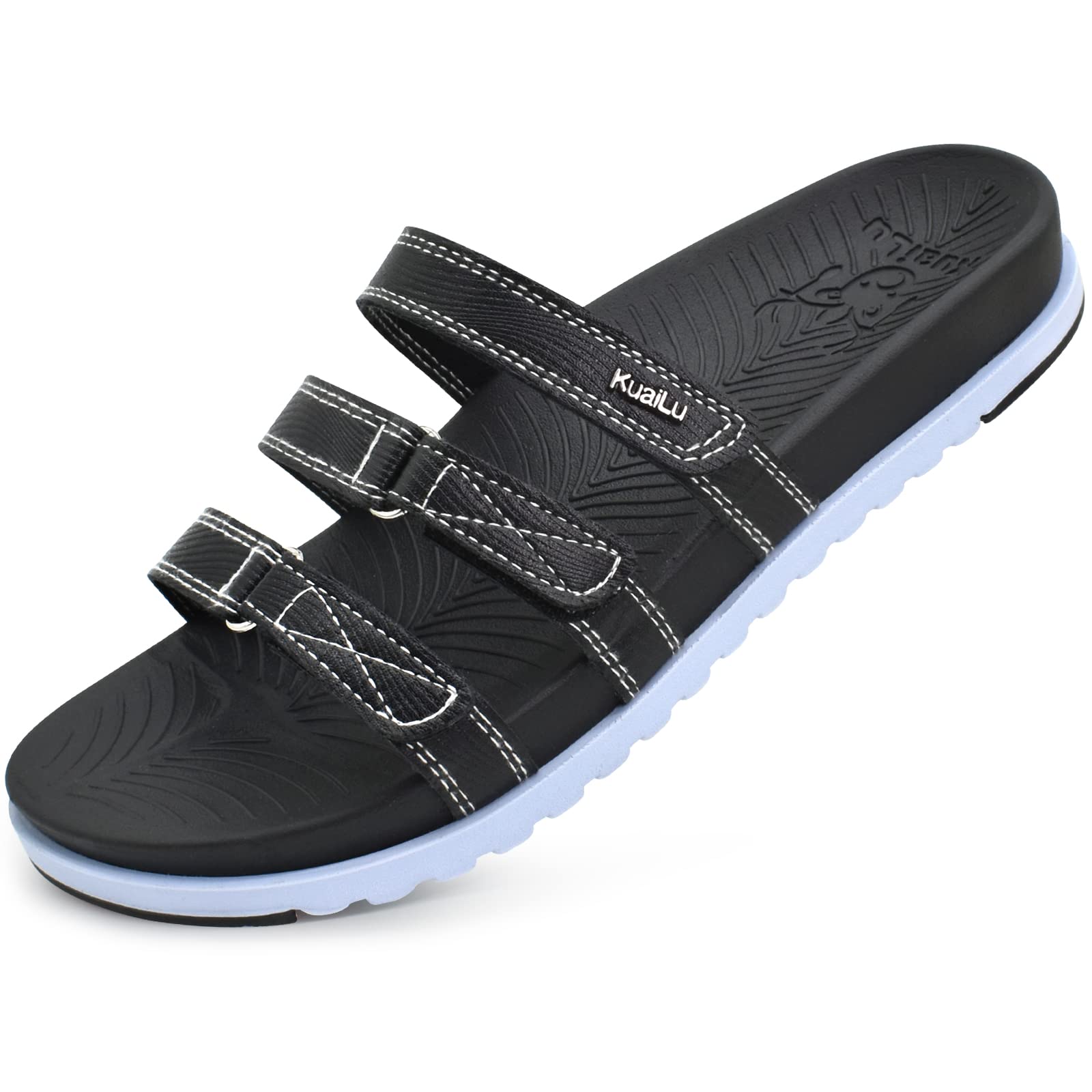 KuaiLu Women's Orthotic Slides - Comfortable Plantar Fasciitis Sandals with Arch Support, Soft Cushion & Adjustable Straps | Lightweight Slip-On Flat Sandals for Women | Perfect for Home, Pool, Beach & Post-Surgery Recovery