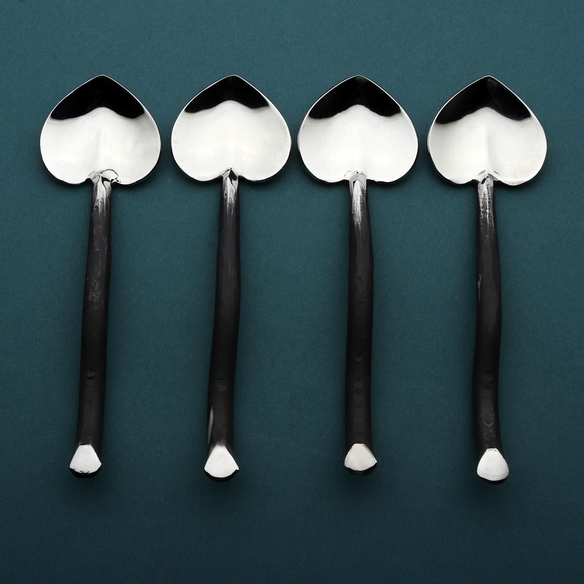 Twig Design Burnt Black Heart Spoon Set - 4 Pcs Stainless Steel Utensils | Dishwasher Safe | Perfect for Coffee, Tea, Desserts & Romantic Dining