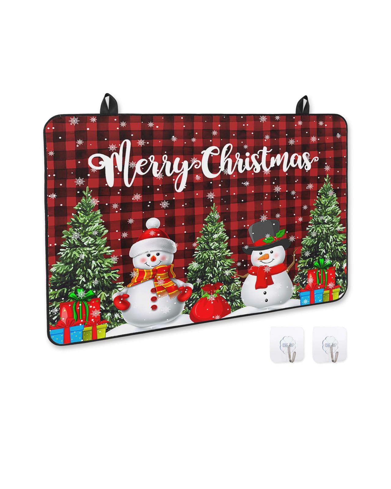 Electric Stove Cover - Heat Resistant Rubber Mat with Christmas Snowman & Xmas Tree Design, Buffalo Plaid Red Black Foldable Cooktop Protector for Glass Top Stoves, 28.5