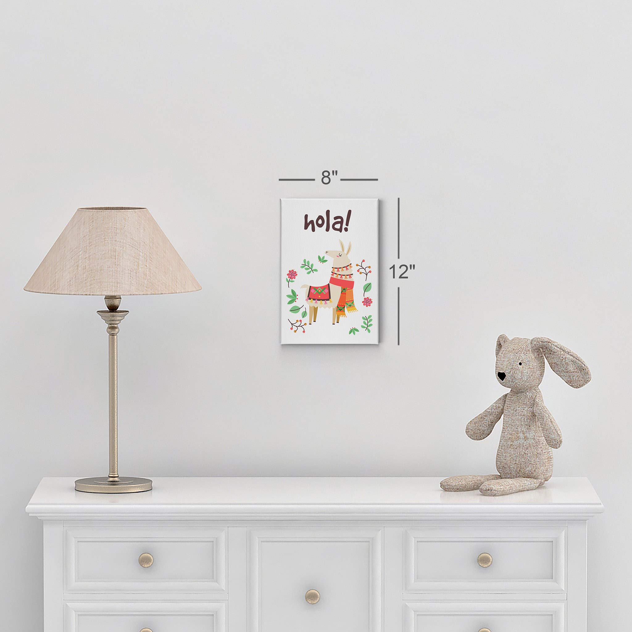 Smile Art Design Hola! Lettering with Cute Alpaca Illustration - White Background Canvas Print (40x30 inches) - Perfect for Kids Room Decor, Nursery Wall Art & Baby Room Decor - Made in USA | Ideal for Children's Bedrooms, Playrooms & Nursery Themed Spaces
