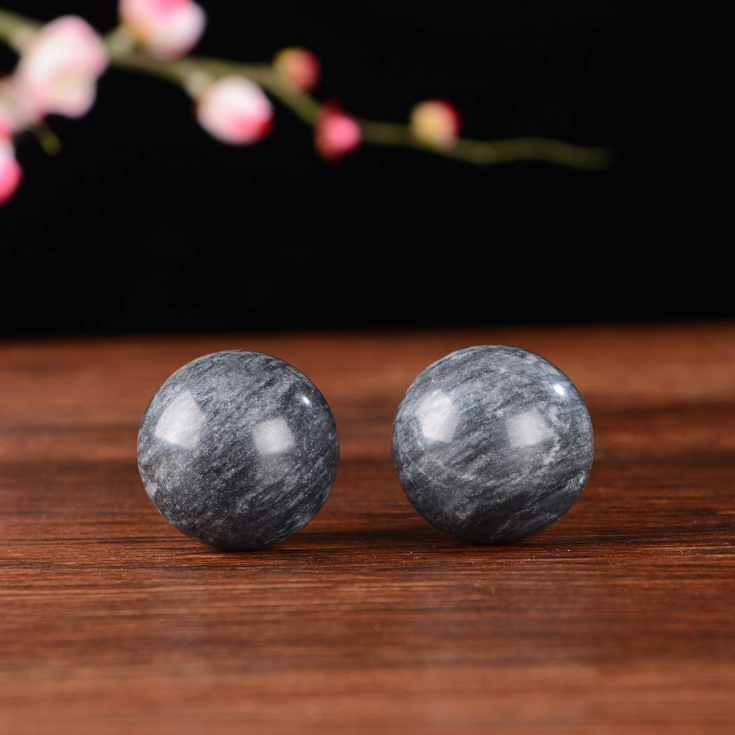 BRABUD 1.4 Inch Dark Grey Marble Chinese Baoding Balls - Hand Exercise Stress Relief Balls for Meditation, Therapy & Relaxation - Traditional Health Massage Balls (Set of 2, Bag-Packed) - Perfect for Office, Home & Travel Use