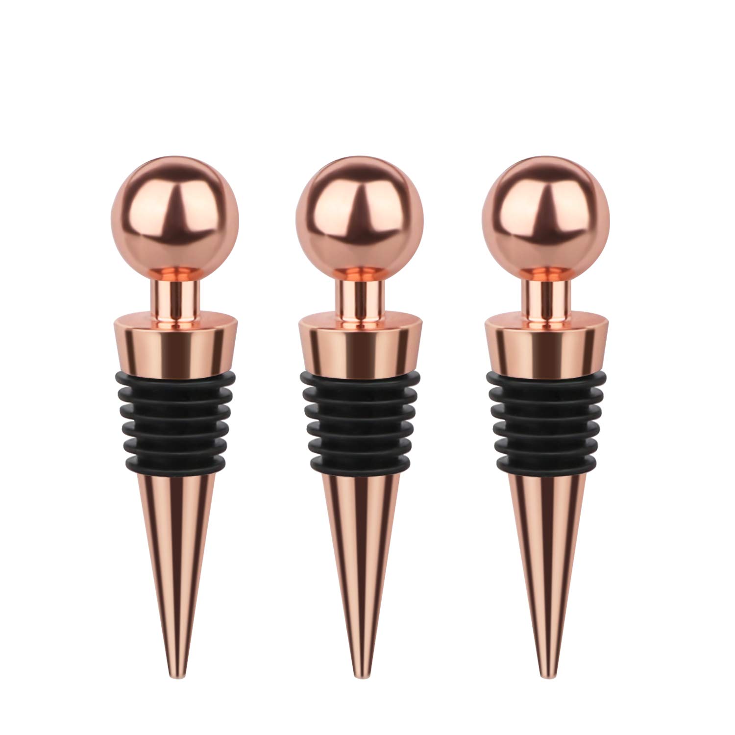3-Pack Rose Gold Silicone Vacuum Wine Bottle Stoppers - Reusable Air-Tight Seal for Standard Wine Bottles, Perfect for Bars, Parties & Home Entertaining