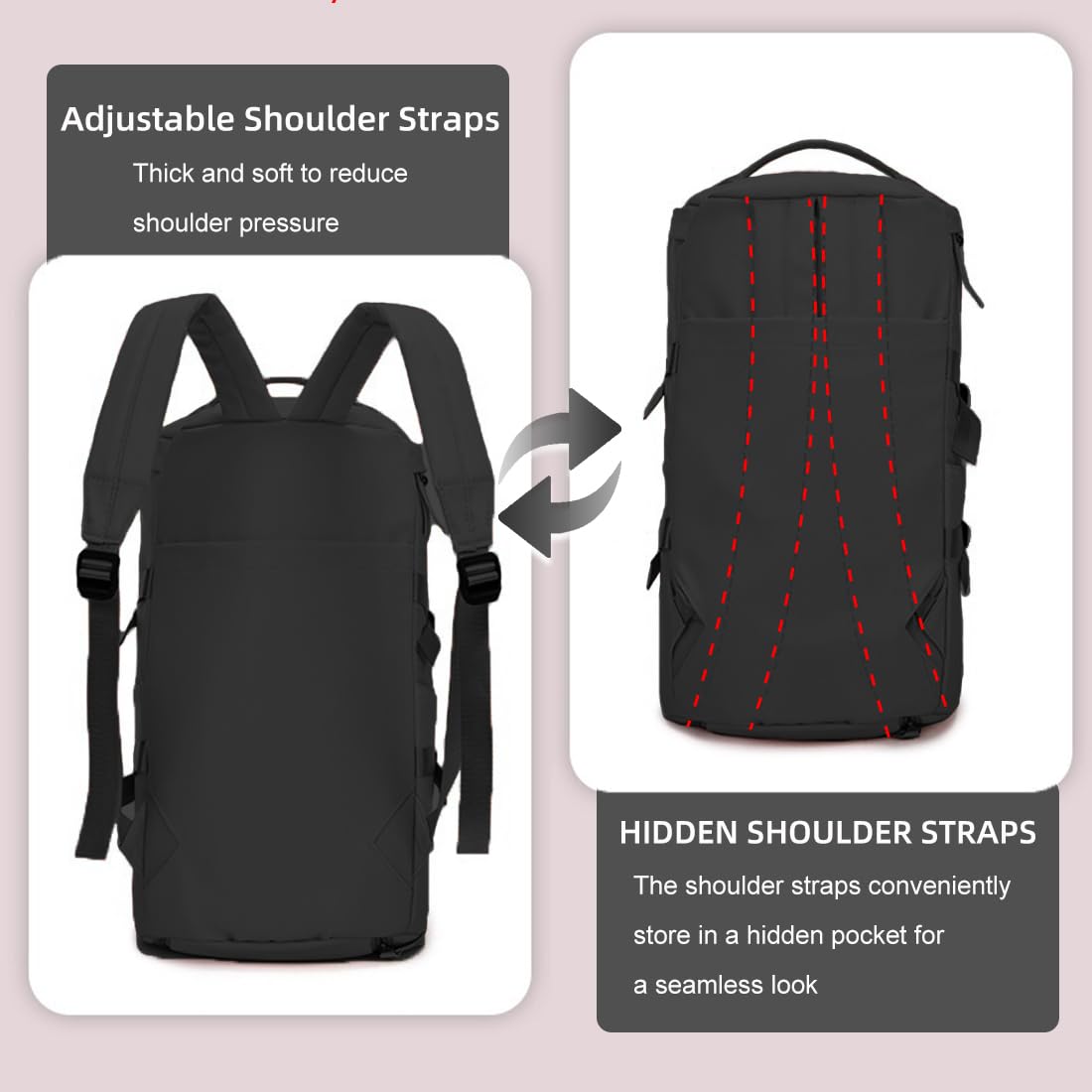 Premium Sports Duffle Bag for Men & Women - Large Gym Bag with Shoe Compartment, Water-Resistant Travel Backpack for Workout, Weekend Trips & Overnight Stay (Black)