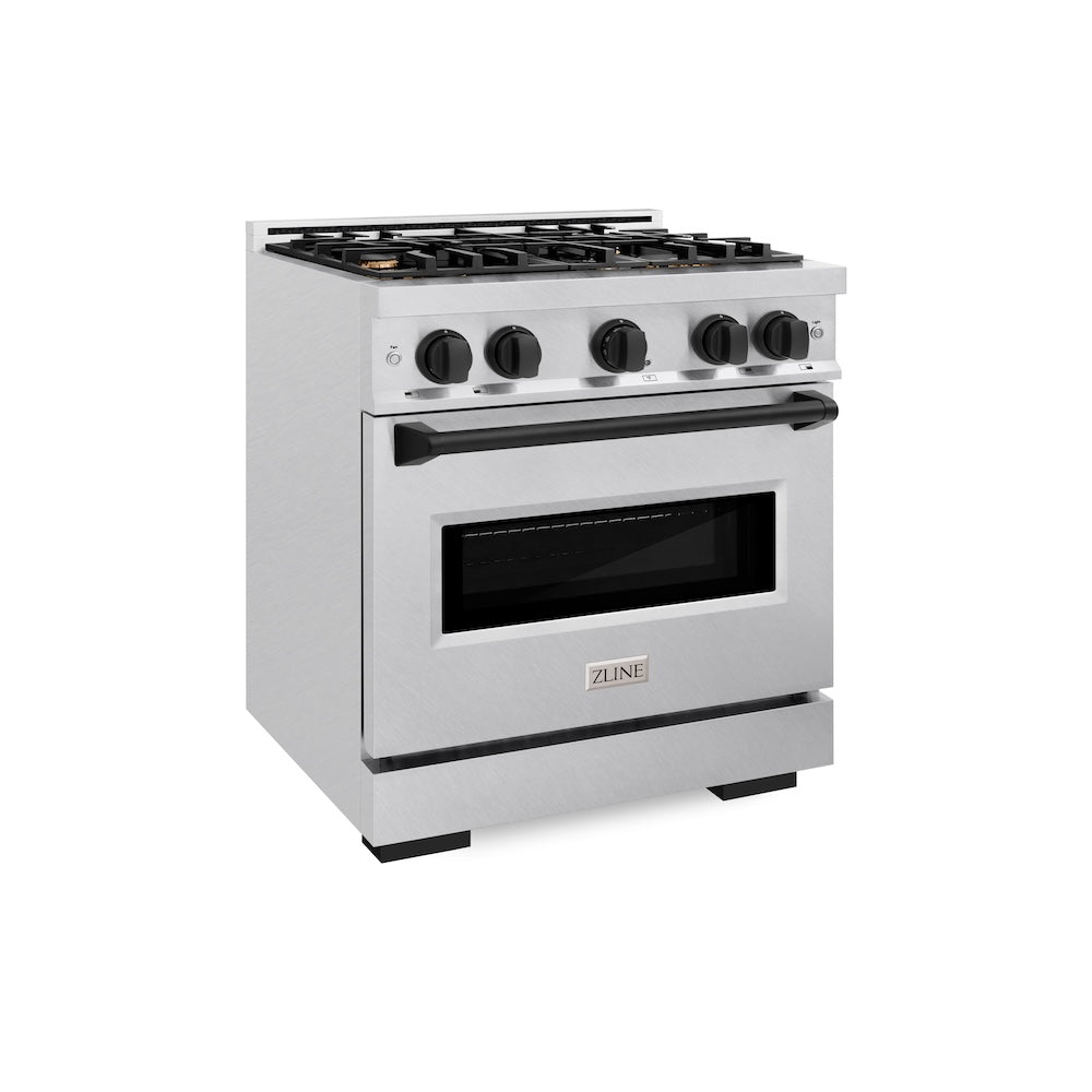 ZLINE Autograph Edition 30-inch 4.2 cu. ft. Classic Gas Range with 4 Burner Cooktop & Convection Gas Oven - Satin Stainless Steel with Matte Black Accents (CGRSZ 30 MB) | Professional Kitchen Appliance for Home Chefs & Cooking Enthusiasts