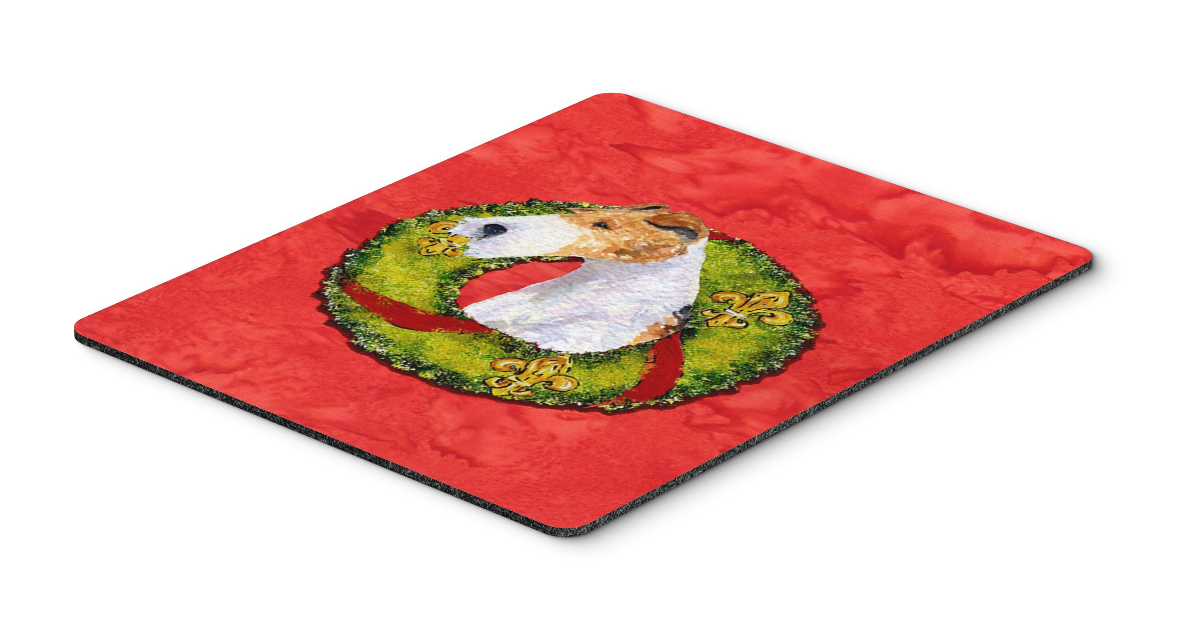 Fox Terrier Christmas Wreath Mouse Pad - Large Washable Desk Mat for Home Office, Gaming & Computers | Holiday Decor & Hot Pad Trivet | Caroline's Treasures SS4168MP | Perfect for Workstations & Festive Home Decor