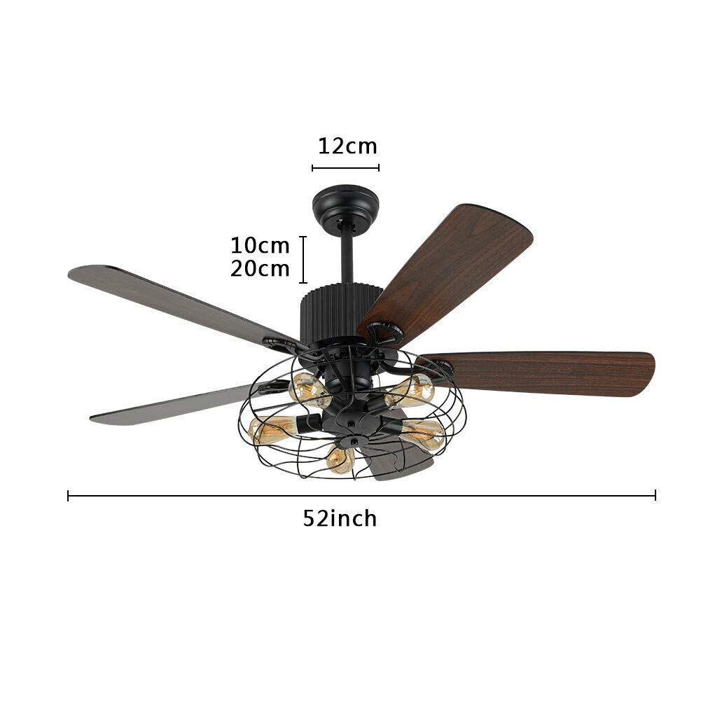 52 Inch Industrial Style Ceiling Fan with Lights - Remote Control, 3 Speed Adjustable, Wooden Blades, 110V for Living Room, Bedroom, Dining Room - Perfect for Home Cooling and Stylish Lighting