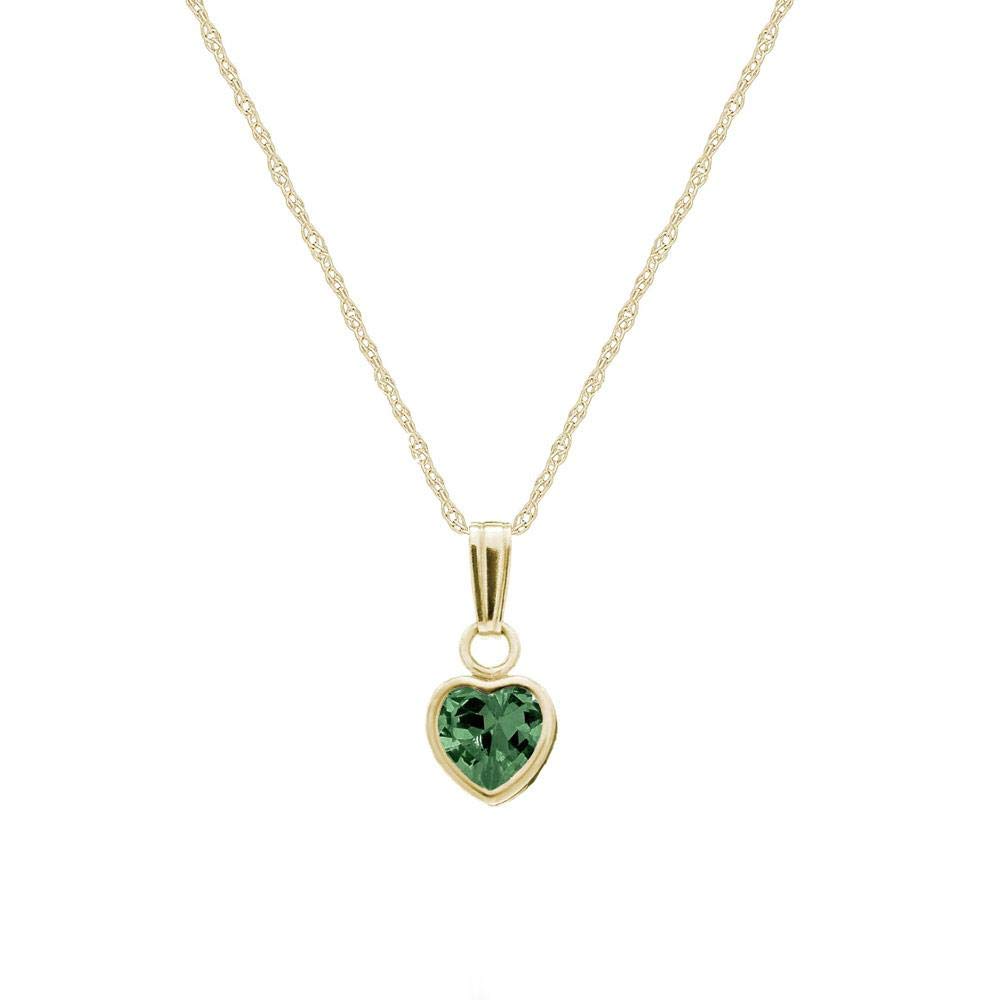 13 in 1 Little Girl's 14K Yellow Gold Simulated Birthstone Heart Pendant Necklace - Perfect for Birthdays, Christmas Gifts & Special Occasions
