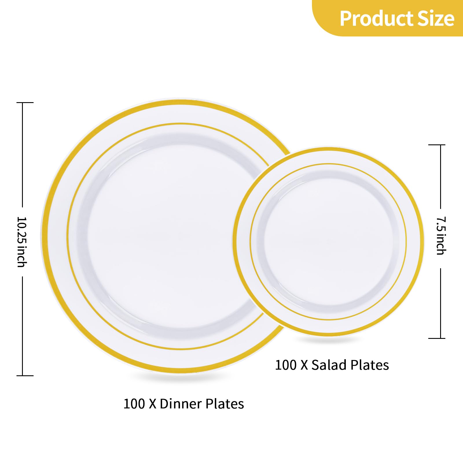 Goodluck 200-Piece Gold Plastic Plates Set - 100 Heavy Duty 10.25