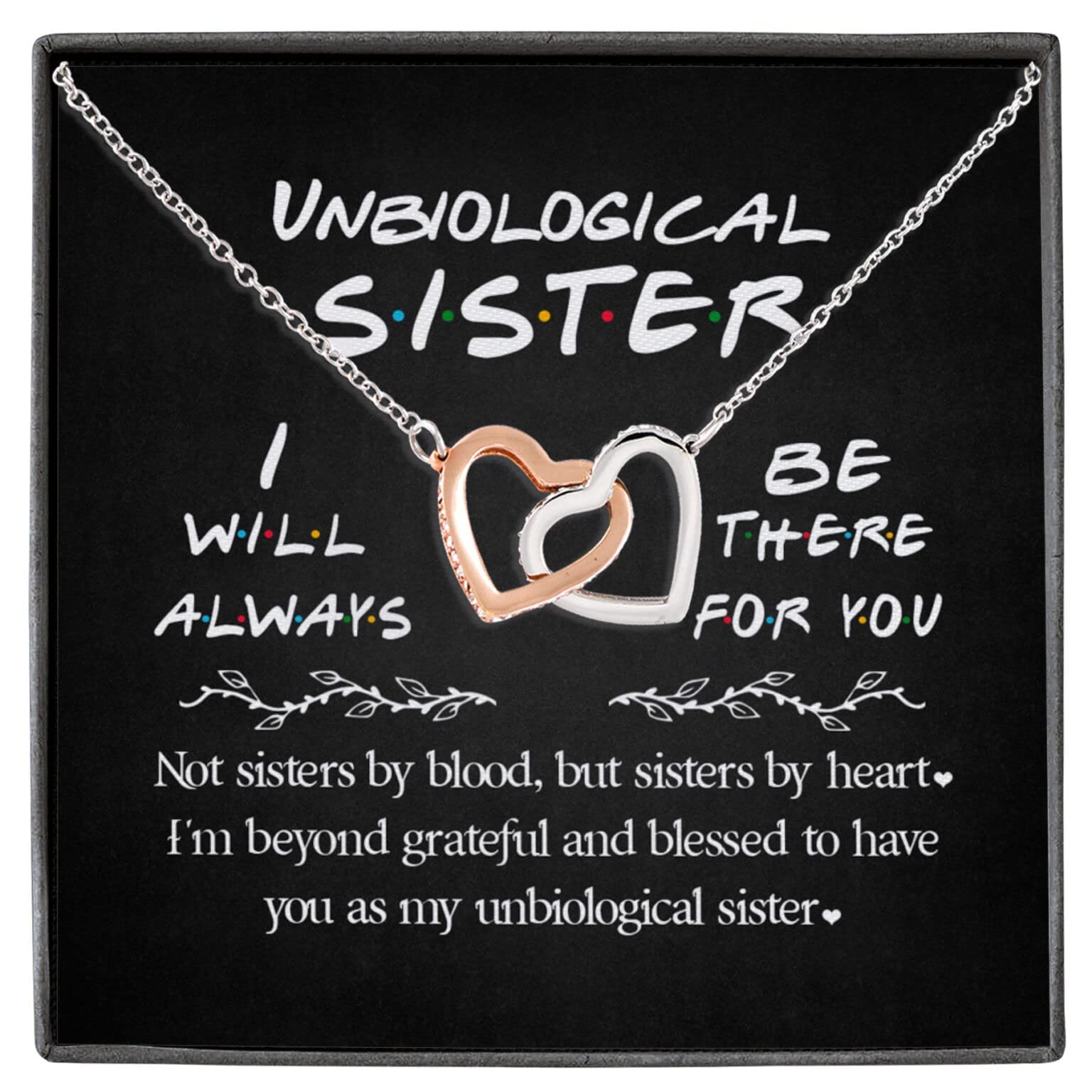 Interlocking Hearts Pendant Necklace - Meaningful Gift for Unbiological Sister with Message Card & Gift Box | Birthday, Anniversary Present | Perfect for Sister's Day, Graduation & Special Occasions