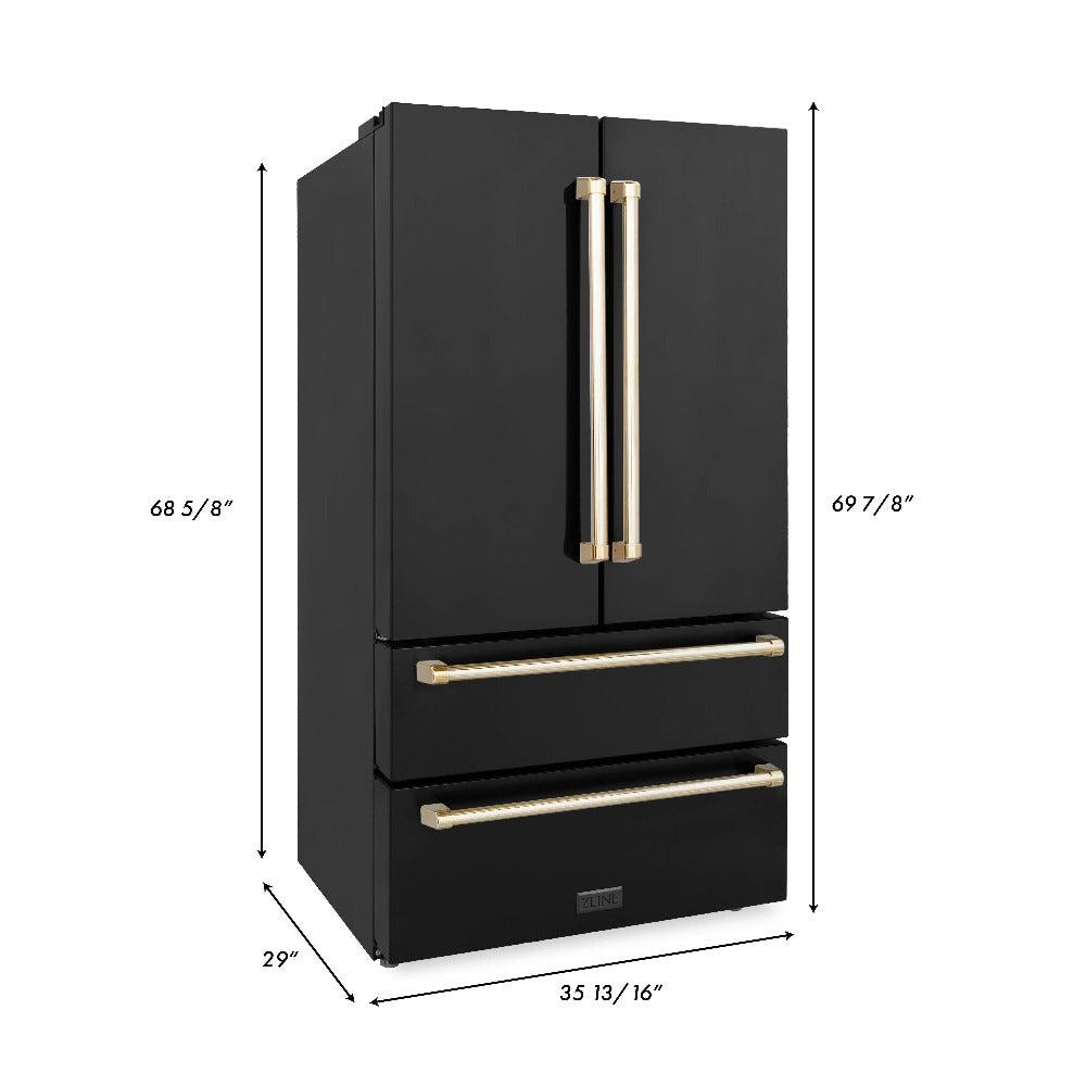ZLINE Autograph Edition 36-inch Black Stainless Steel Kitchen Package - Dual Fuel Range, Range Hood, Dishwasher & Gold Accent Refrigerator | Luxury Kitchen Appliances for Modern Homes & Professional Chefs