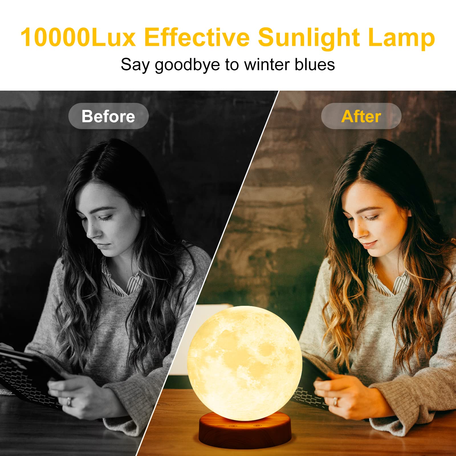Tanlys 10,000 Lux Light Therapy Lamp - UV-Free Sunlight Lamp with Remote Control, Adjustable Brightness & Timer - SAD Lamp for Seasonal Depression, Office, Home & Decoration - Perfect for Winter Blues, Work from Home & Mood Enhancement