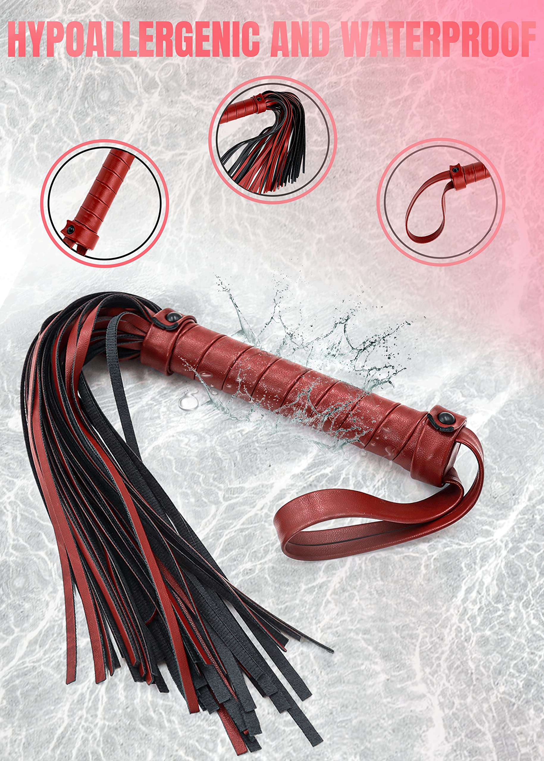 Premium Red & Black BDSM Whip Set - Adult Spanking Flogger, Bondage Paddle & Sex Toy Kit for Couples Play - Perfect for Bedroom Bondage, BDSM Scenes & Sensual Spanking Sessions