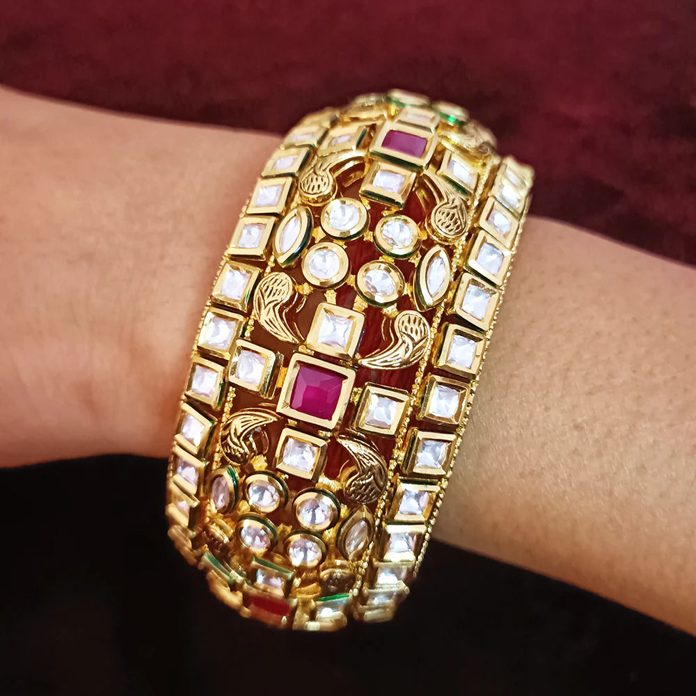 Elegant Gold Plated Royal Kundan Openable Bracelet (Design 108) - Perfect for Weddings, Parties & Special Occasions