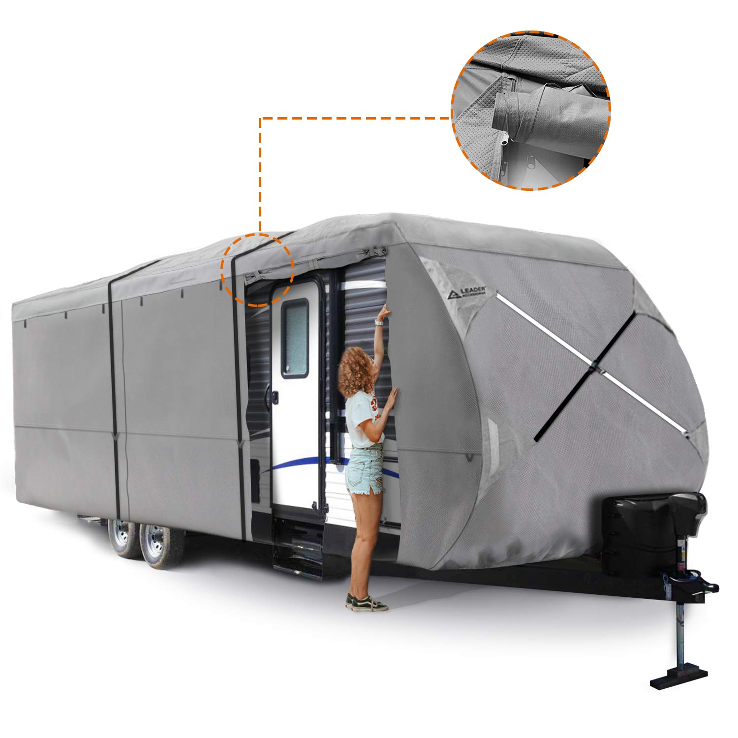 Leader Accessories Windproof RV Cover for 18'-20' Travel Trailers - 300D Premium Fabric, All-Weather Protection for Campers & Trailers - Perfect for Outdoor Storage & Winter Use