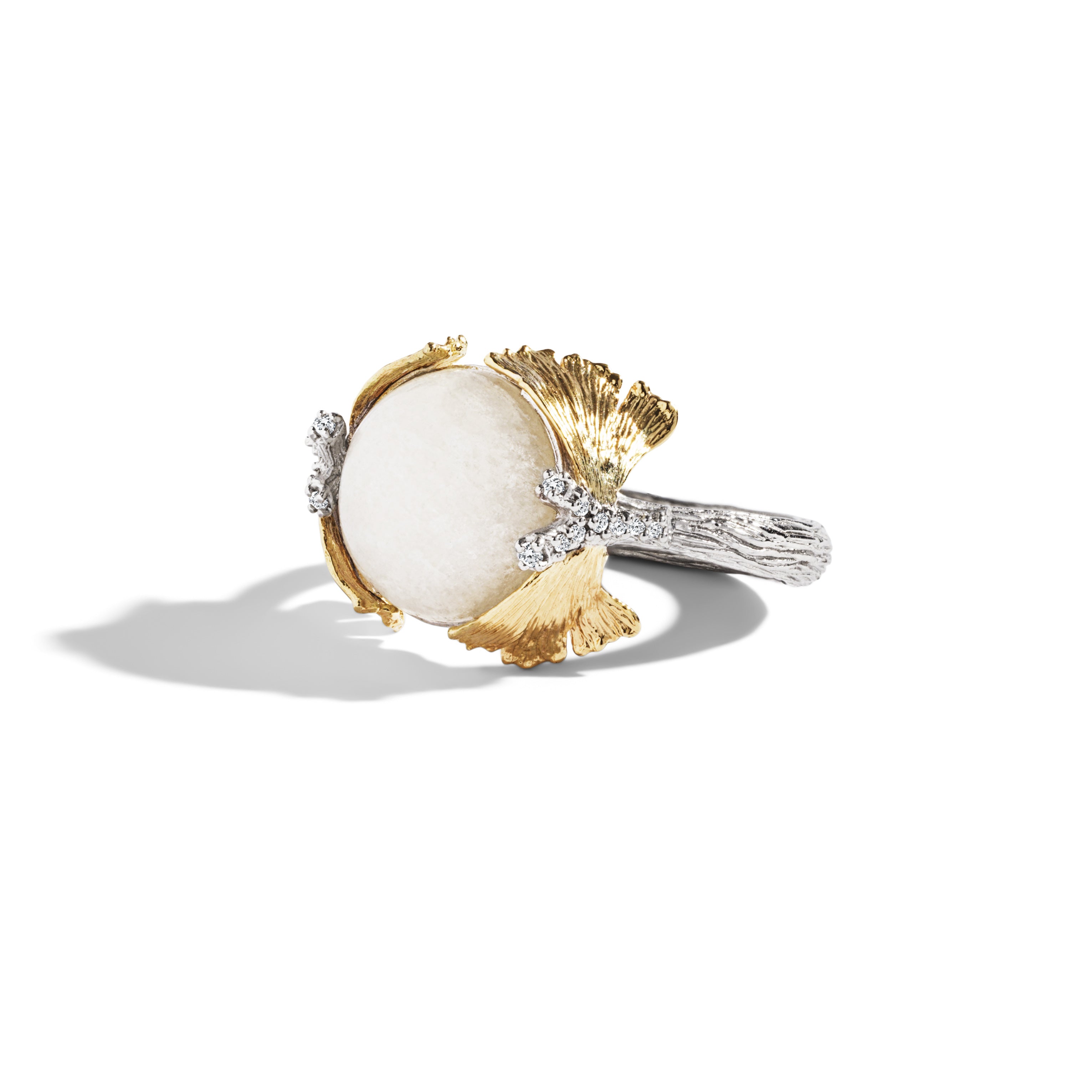 Butterfly Ginkgo Ring with Moonstone & Diamonds - Elegant Nature-Inspired Jewelry for Women, Perfect for Weddings, Anniversaries & Special Occasions