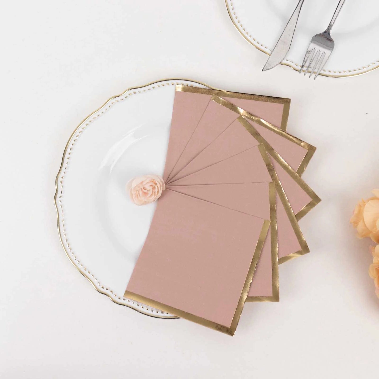 50 Soft 2-Ply Disposable Dinner Cocktail Napkins with Gold Foil Edge - Elegant Party Tableware for Weddings, Events & Home Entertaining