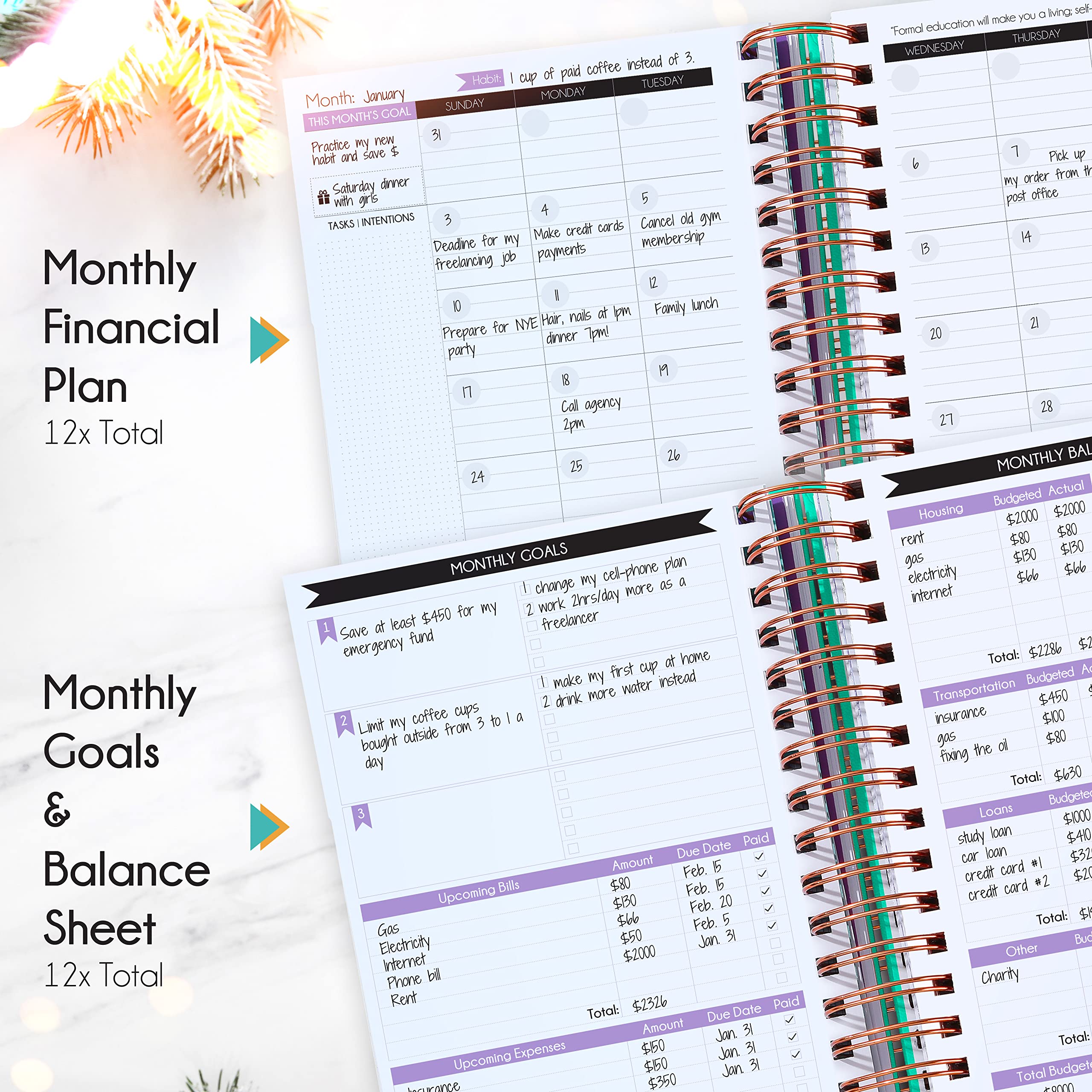 2025 Spiral Budget Planner & Monthly Bill Organizer with Pockets - Financial Journal, Debt Tracker, Savings Planner | 12-Month Money Management System for Financial Freedom | Perfect for Home Budgeting, Personal Finance Tracking, and Goal Setting