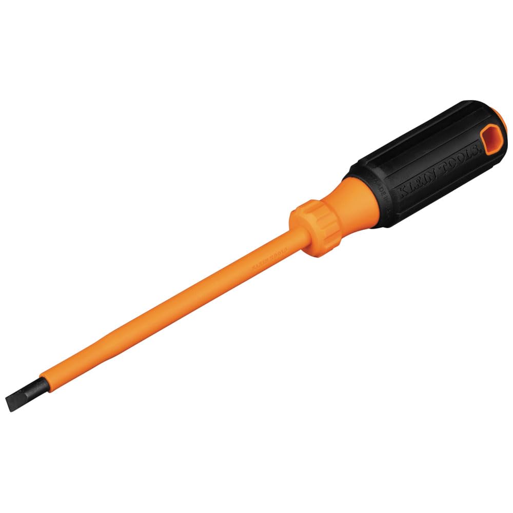 **Klein Tools 6826INS 1000V Insulated Screwdriver - 1/4-Inch Cabinet Tip, 6-Inch Shank, Tip-Ident, Cushion-Grip Handle - Ideal for Electricians & DIY Electrical Repairs**
