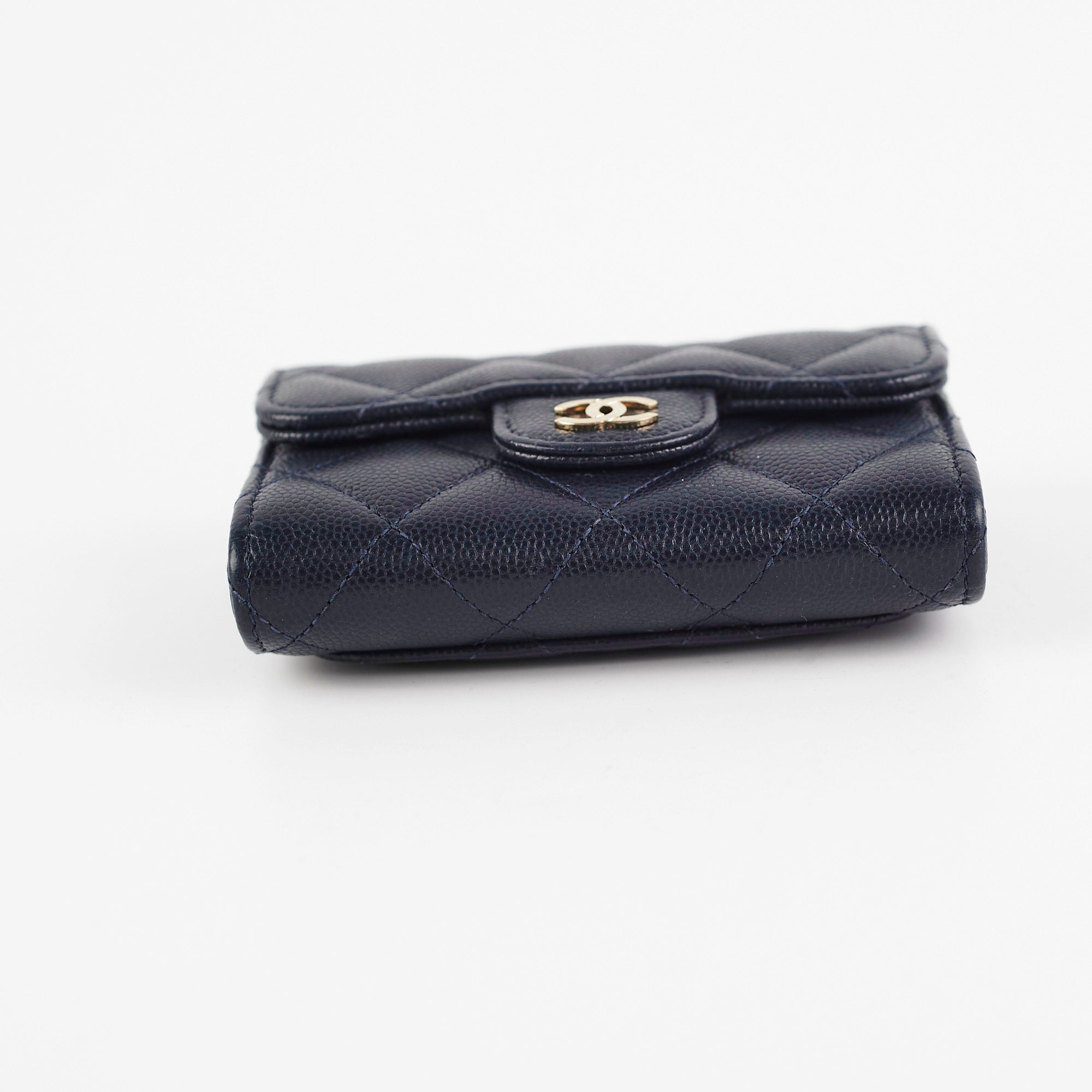 Chanel Navy Blue Caviar Leather Card Holder - Luxury Slim Wallet for Credit Cards & ID - Perfect for Everyday Use & Travel