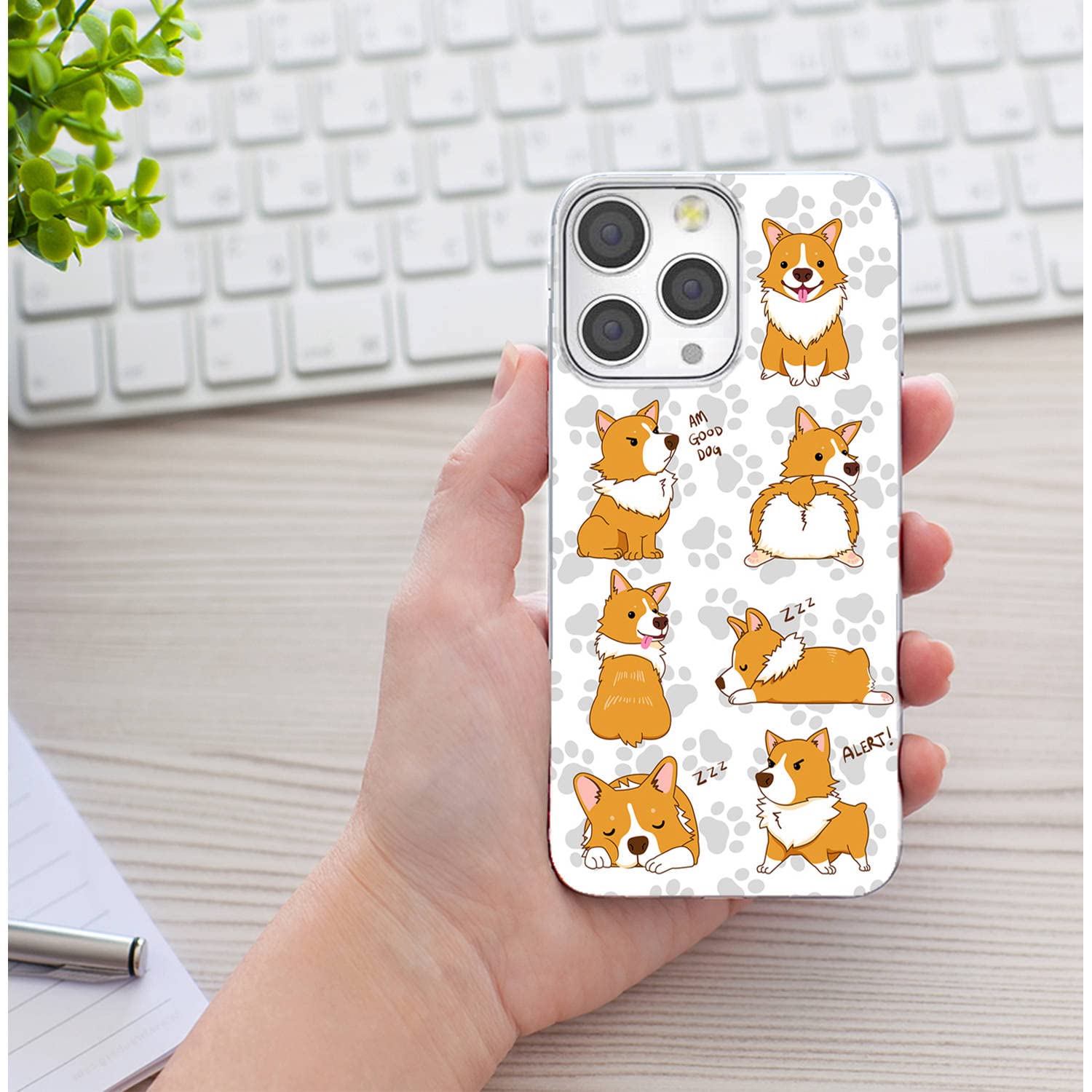 Premium Shockproof Slim Soft TPU Clear iPhone 13 Pro Case - Cute Corgi Paw Anime Design for Dog Lovers | Protective Phone Cover for Women & Men | Perfect for Everyday Use, Work & Travel