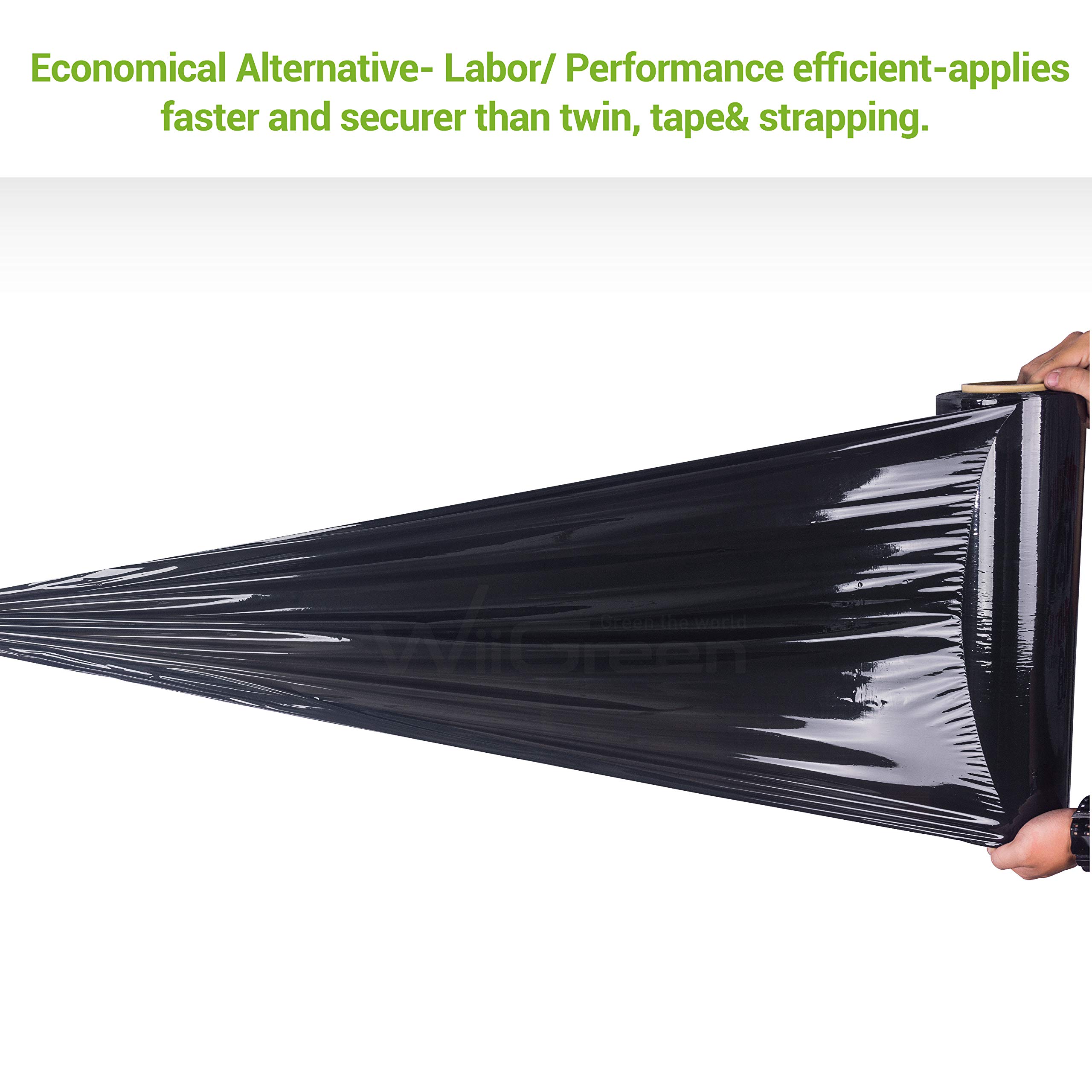 Heavy Duty 4-Roll 18-Inch Black Stretch Film Plastic Wrap - 1500 Feet, 5-Layer 80 Gauge Extra Thick & Durable for Moving, Packing & Shipping | Industrial Grade Strength | Wholesale Price | Perfect for Warehouse, Logistics & Home Moving Protection