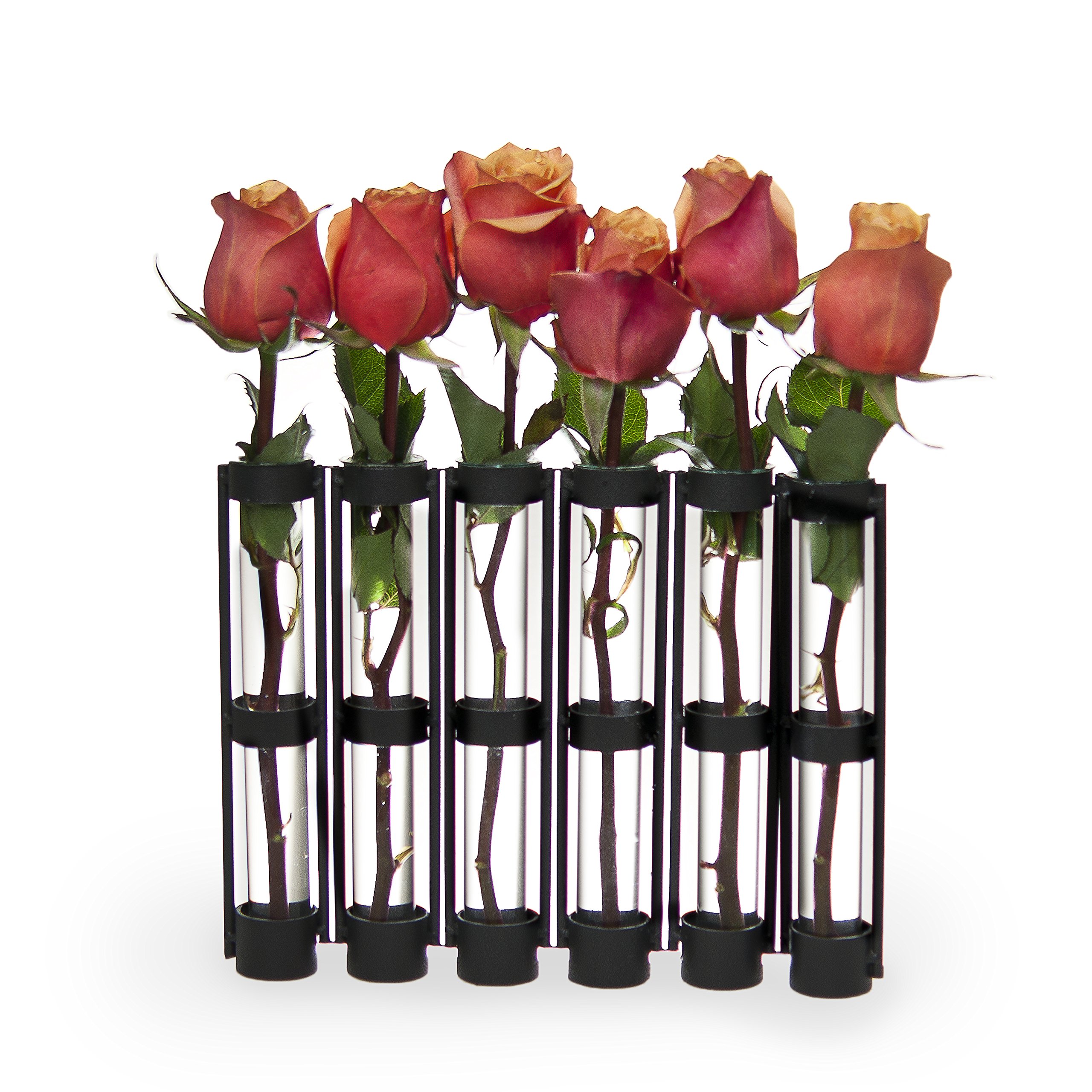 Rustic Six Tube Hinged Bud Vase by Danya B. - Elegant Floral Arrangement Centerpiece for Weddings, Home Decor, and Farmhouse Style