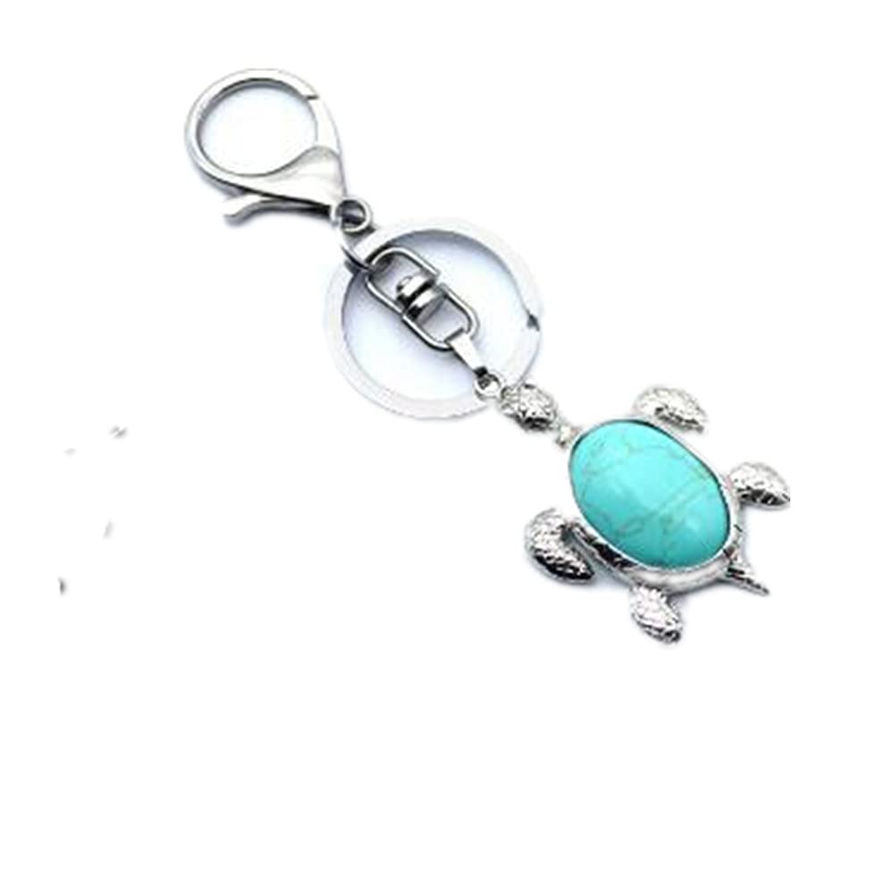 Feng Shui Keychain with Natural Crystal Turtle Pendant - Turquoise Stone for Good Luck, Wealth & Protection | Perfect Gift for Home, Office, Car & Travel Accessories
