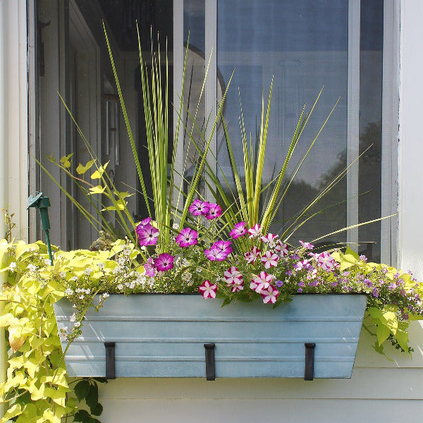 Galvanized Steel Flower Box Planter - Rustproof Outdoor Garden Container for Plants, Flowers & Herbs - Perfect for Patio, Balcony & Window Sill Decor