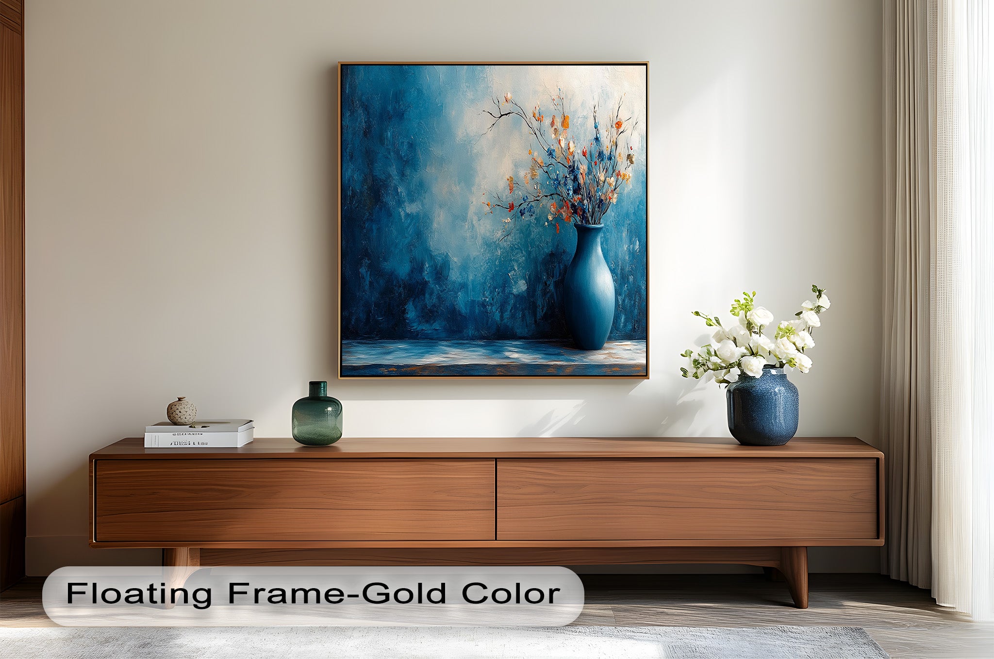 Blue Harmony Vase - Modern Floral Arrangement Oil Painting for Home Decor | Elegant Wall Art for Living Room, Bedroom & Office