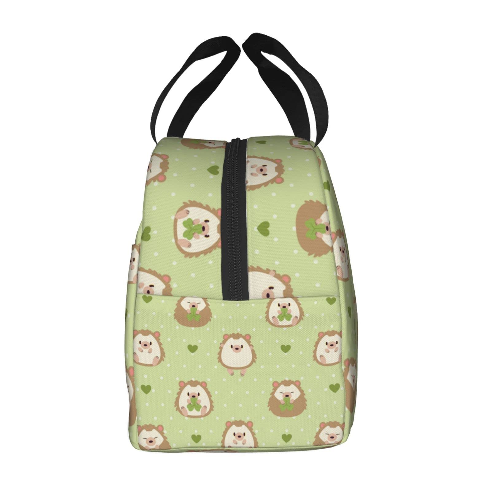 Cute Hedgehog Insulated Lunch Box - Reusable Thermal Meal Bag for School, Work, Travel & Picnic | Portable Food Container for Boys & Girls | Garden-Themed Design with Grass Pattern | Perfect for Daily Use, Outdoor Activities & Office Lunch