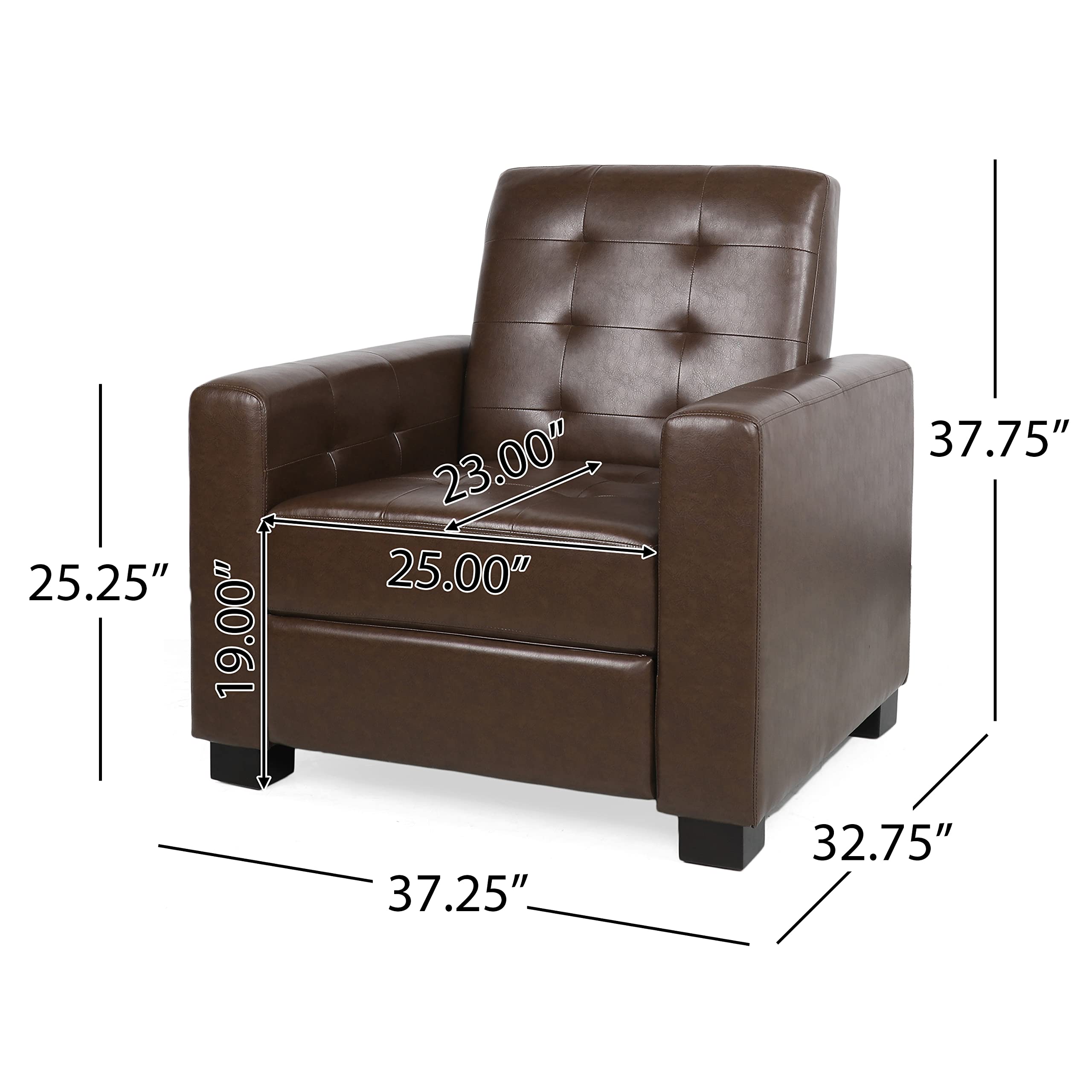 Christopher Knight Home Craigue Tufted Pushback Recliner - Faux Leather - Dark Brown - Comfortable Living Room Chair for Relaxing & Watching TV