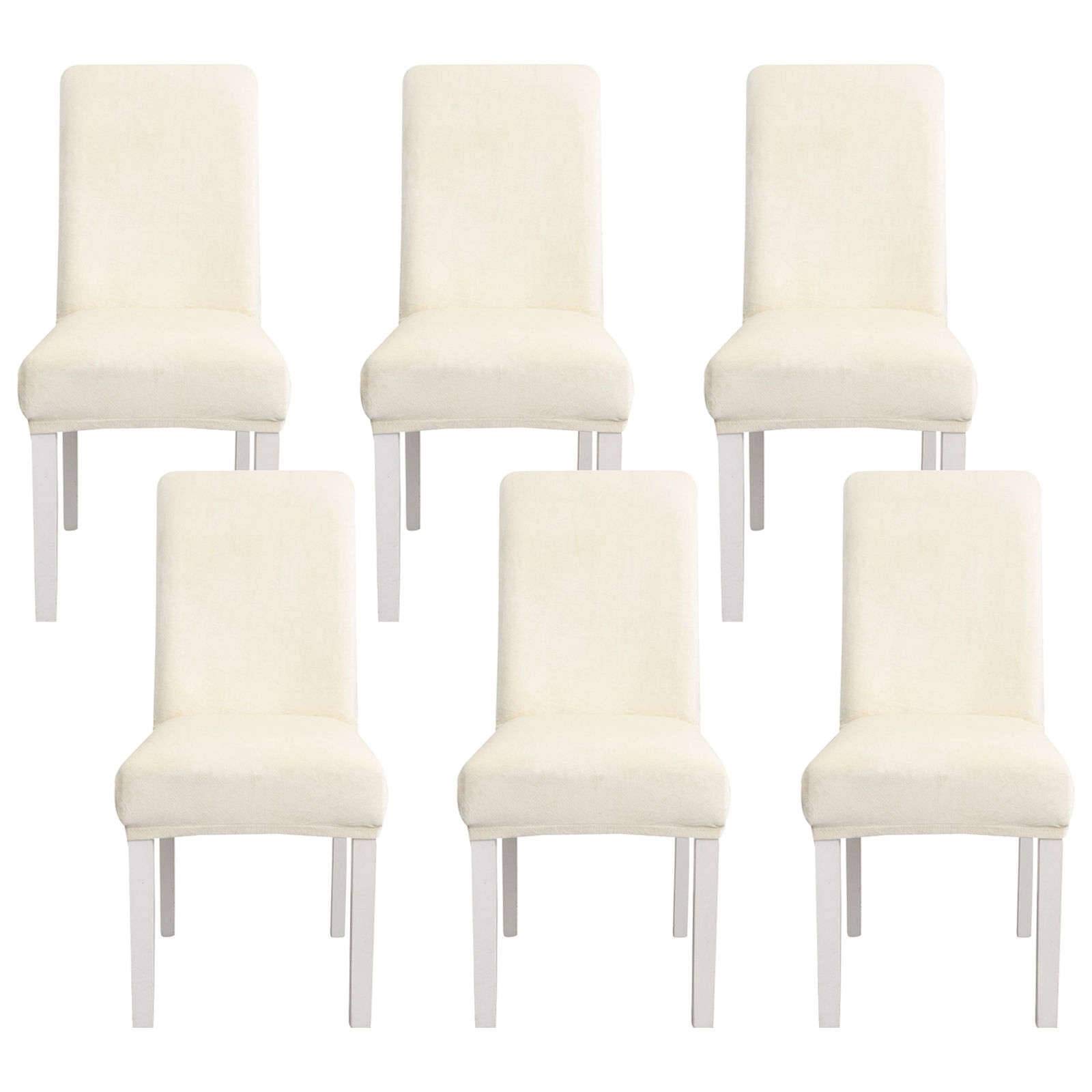 Velvet Stretch Dining Chair Covers - Washable & Removable Universal Chair Protectors for Hotel, Kitchen & Dining Room - Set of 6 (Off-White) | Perfect for Home Decor, Wedding Banquets & Restaurant Seating