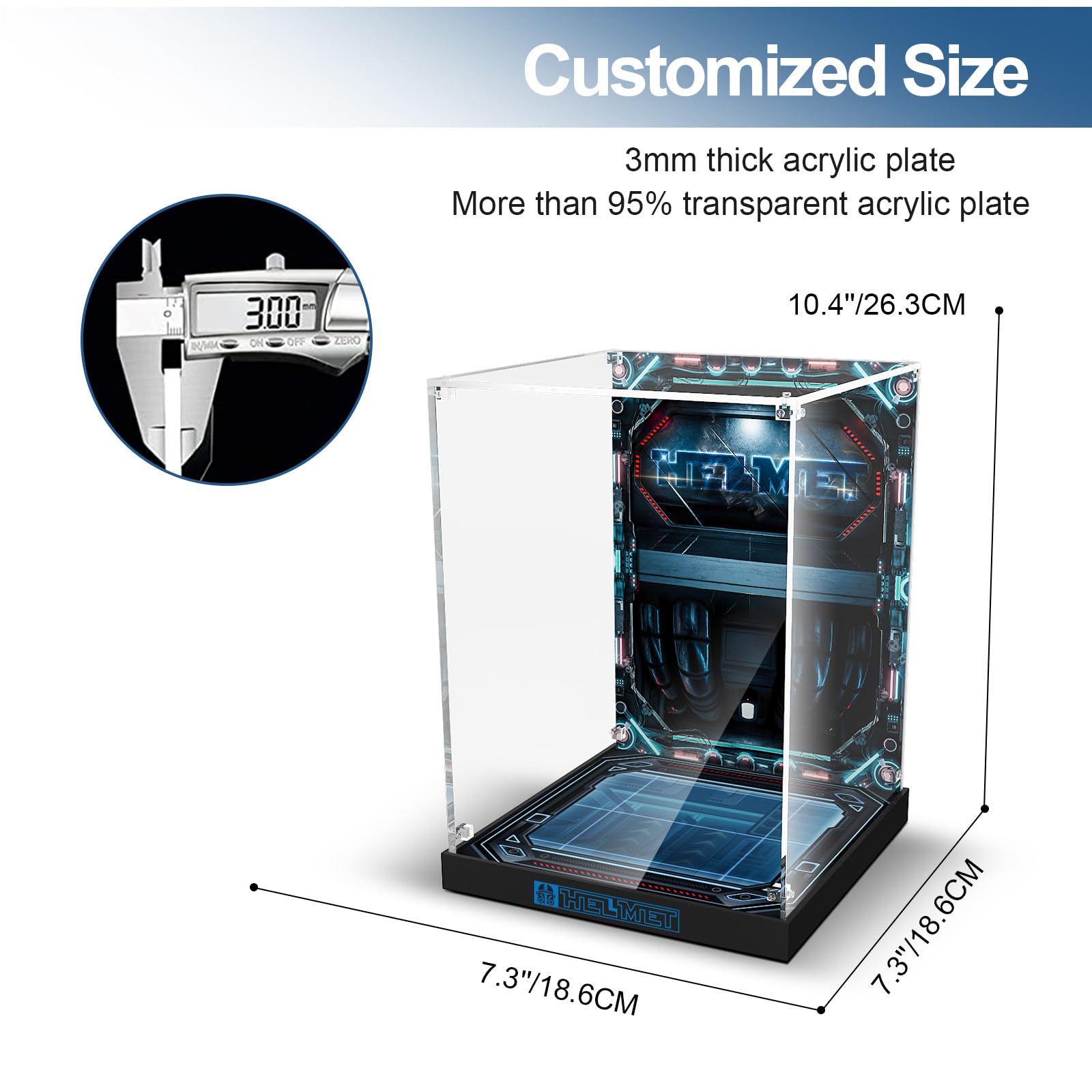 Acrylic Display Case for Lego Star Wars 75349 Captain Rex Helmet & 75350 Clone Commander Cody Helmet - Clear Protective Box with Base & Painted Background - Perfect for Collectors & Home Decor
