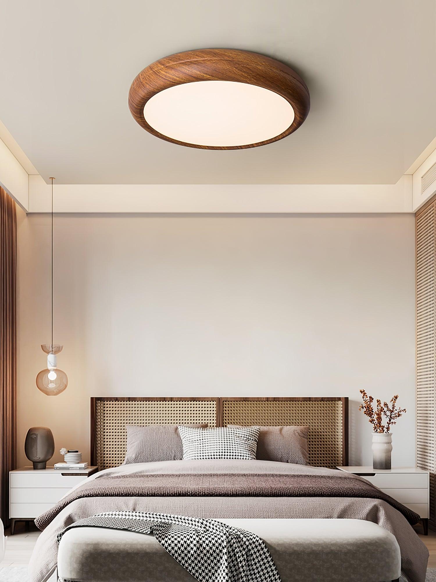 Wood Grain Round Ceiling Lamp - Modern Farmhouse Pendant Light with Natural Wood Finish - Perfect for Living Room, Bedroom, or Dining Room Lighting