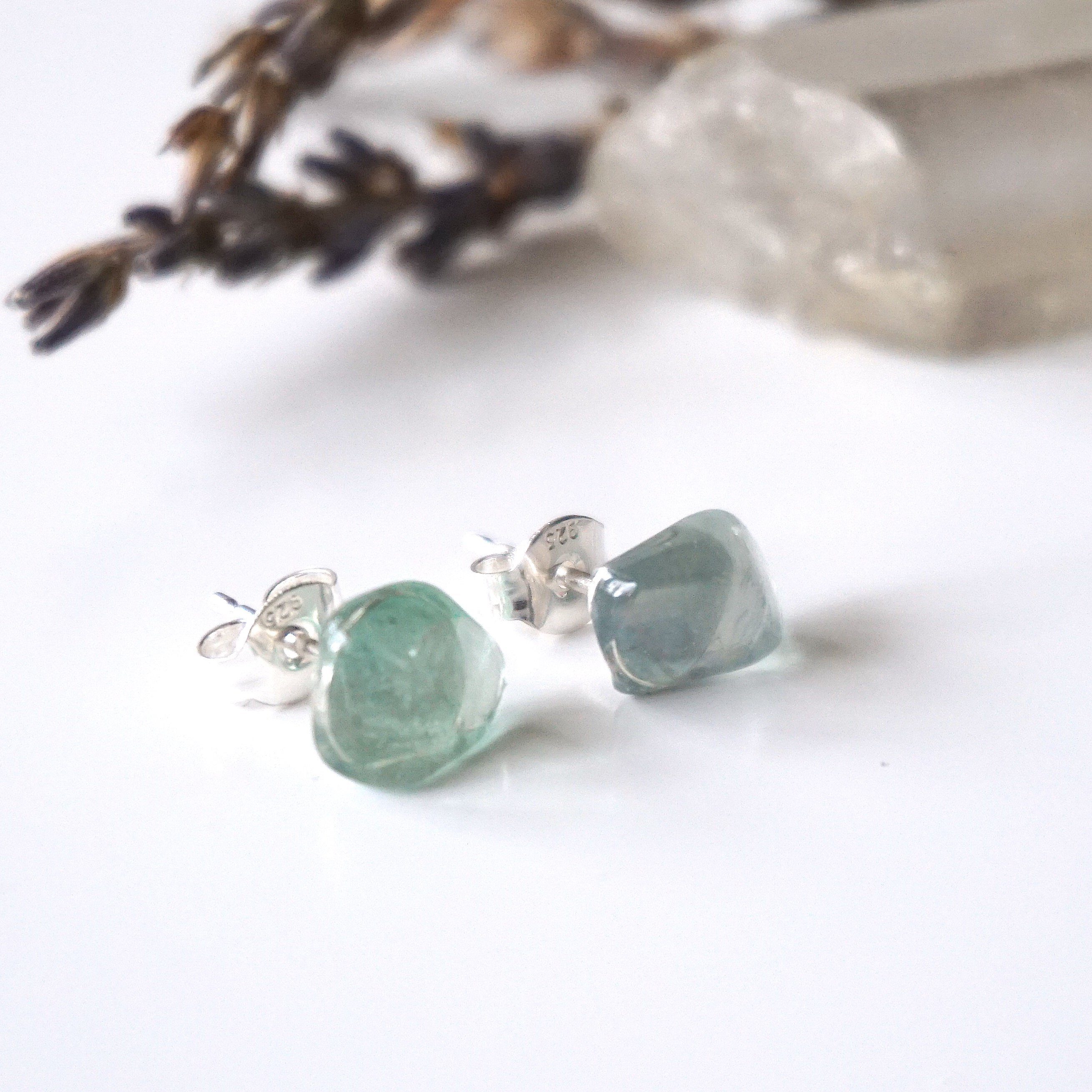 Green Fluorite Stud Earrings - Hypoallergenic Post Earrings for Women | Healing Crystal Jewelry for Meditation & Energy Balance