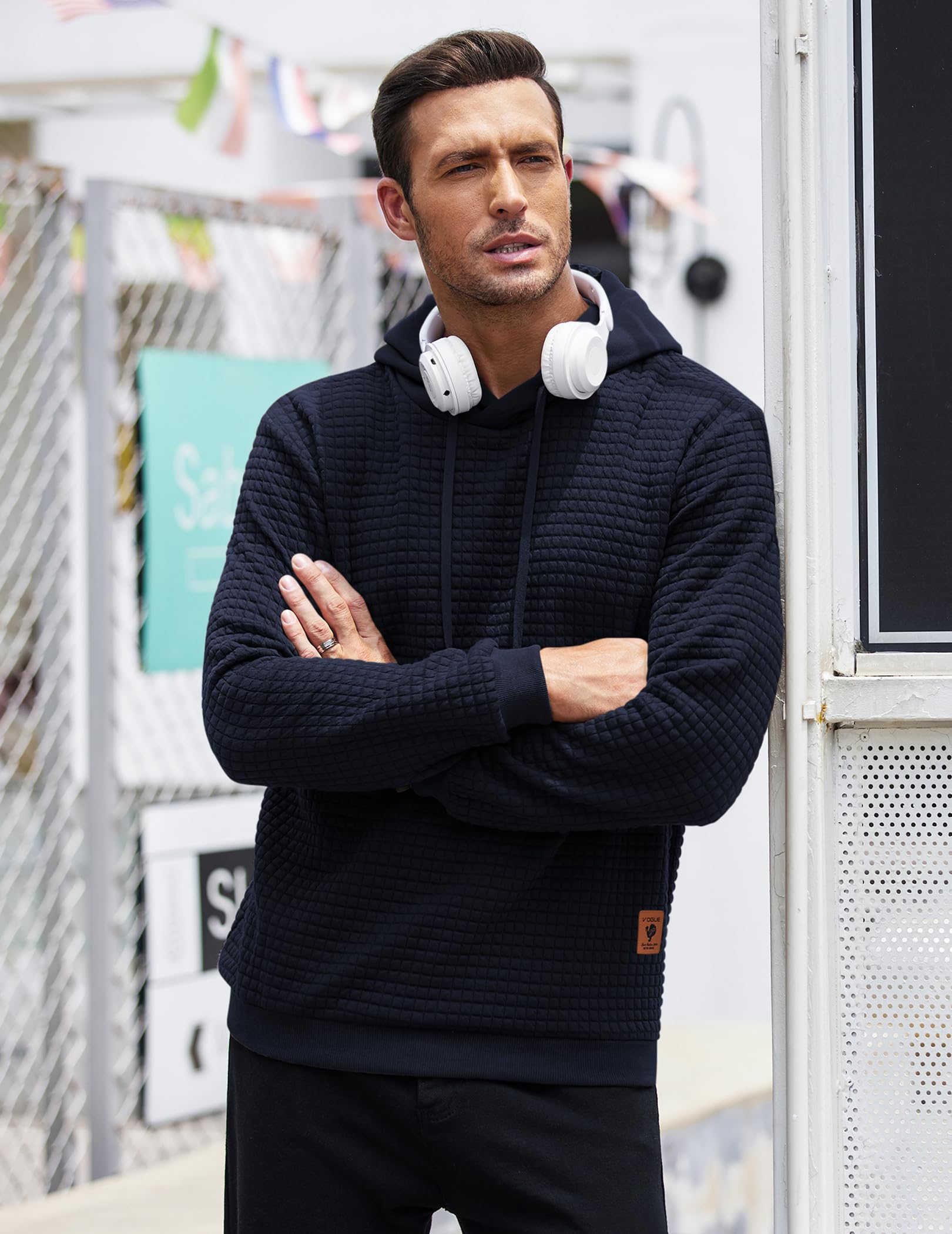 COOFANDY Men's Casual Hooded Sweatshirt - Long Sleeve Waffle Knit Pullover Hoodie with Drawstring | Perfect for Outdoor Activities, Streetwear & Everyday Comfort