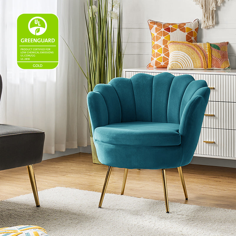 Evelia Velvet Scalloped Barrel Chair - Luxurious Velvet Accent Chair with Curved Back for Living Room, Bedroom & Office - Perfect for Reading Nook, Lounge Area or Home Decor
