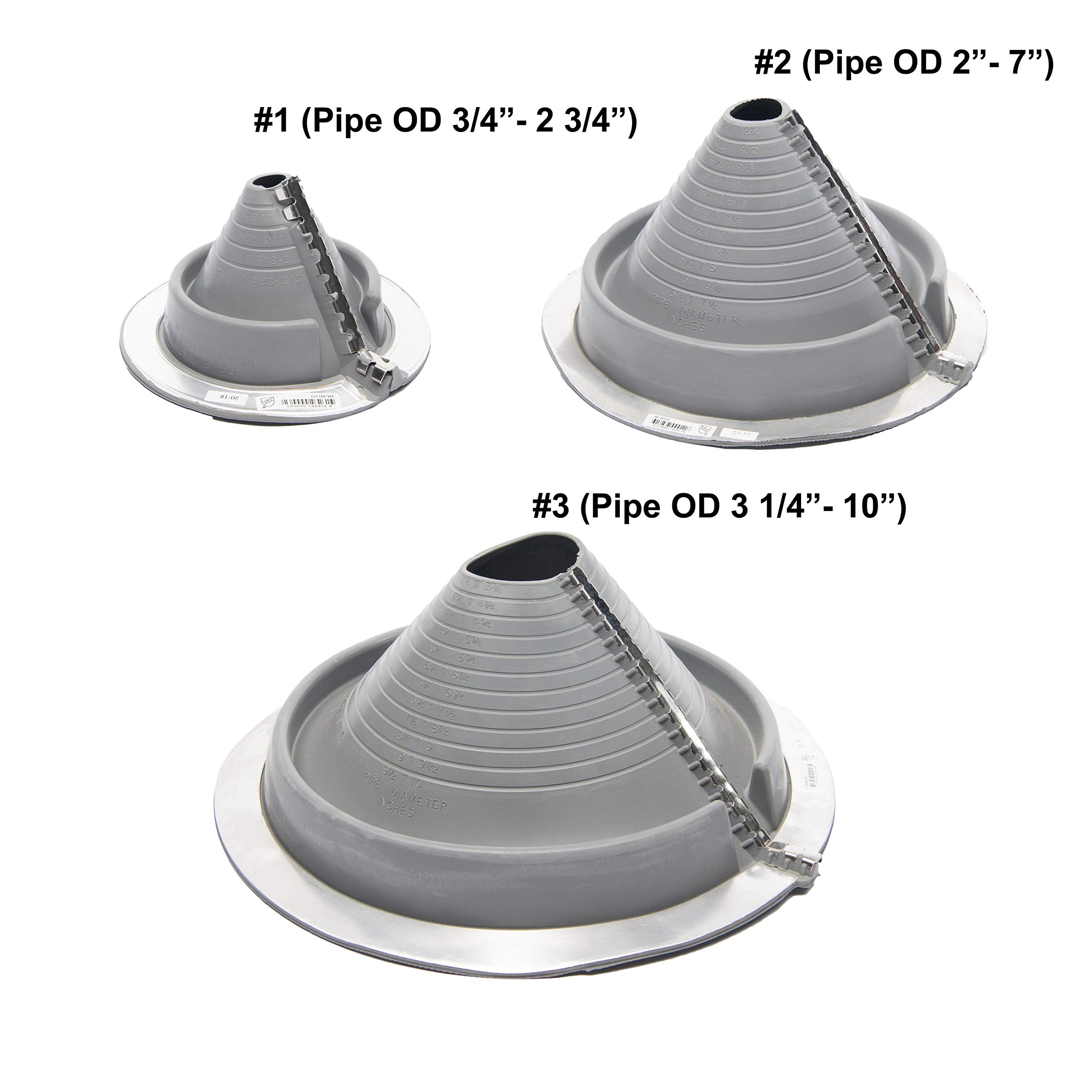 EAGLE 1 EPDM Flexible Roofing Pipe Flashing Boots - Adjustable Waterproof Roof Pipe Jack for Round Pipes (Standard Size, Zipper Round Base, 3-Pack) - Perfect for Roof Repairs, HVAC Installations & Plumbing Projects