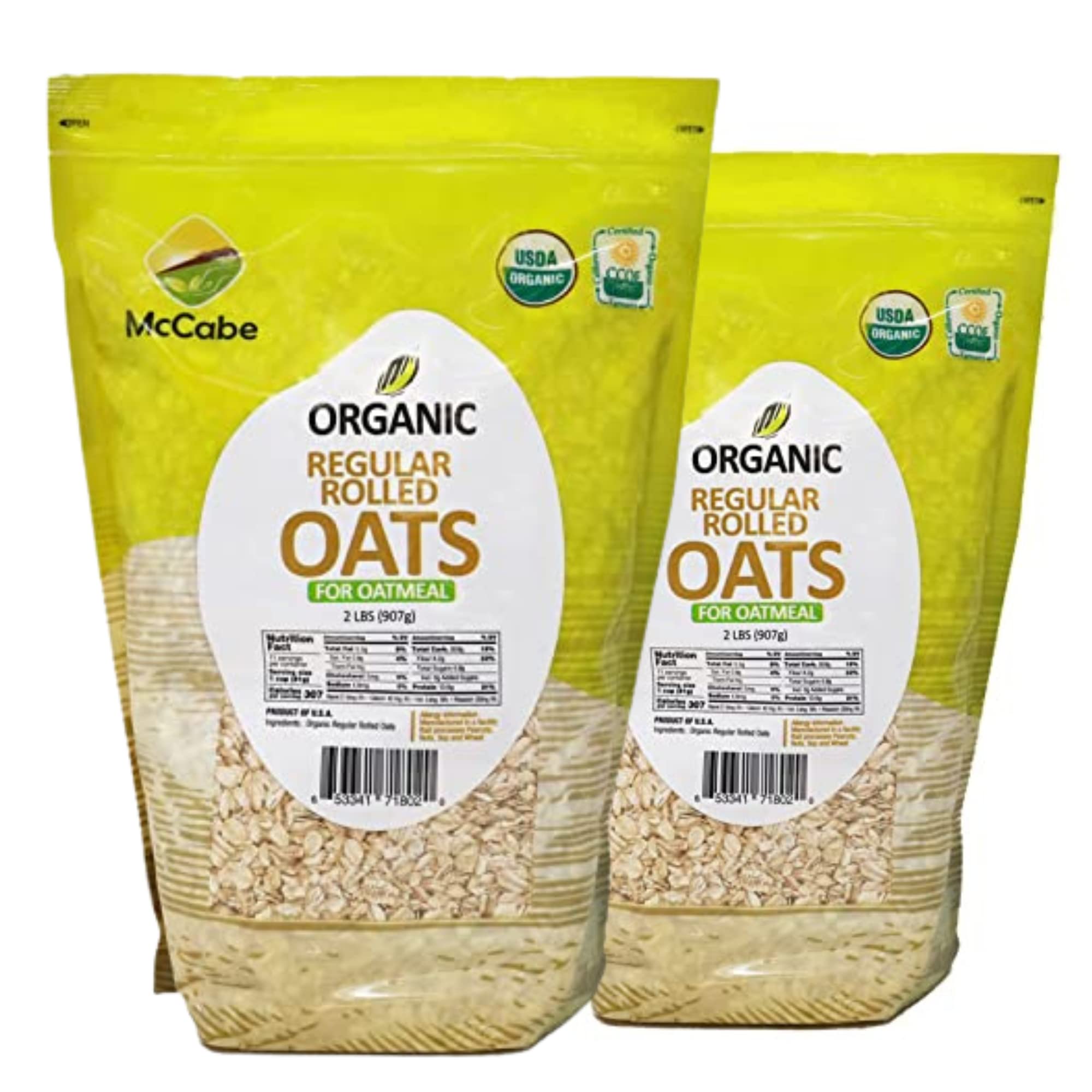 Organic Rolled Oats by McCabe - USDA & CCOF Certified | High in Fiber & Minerals | 2-Pack (2Lbs Each) | Perfect for Breakfast, Baking & Healthy Snacks | Made in USA