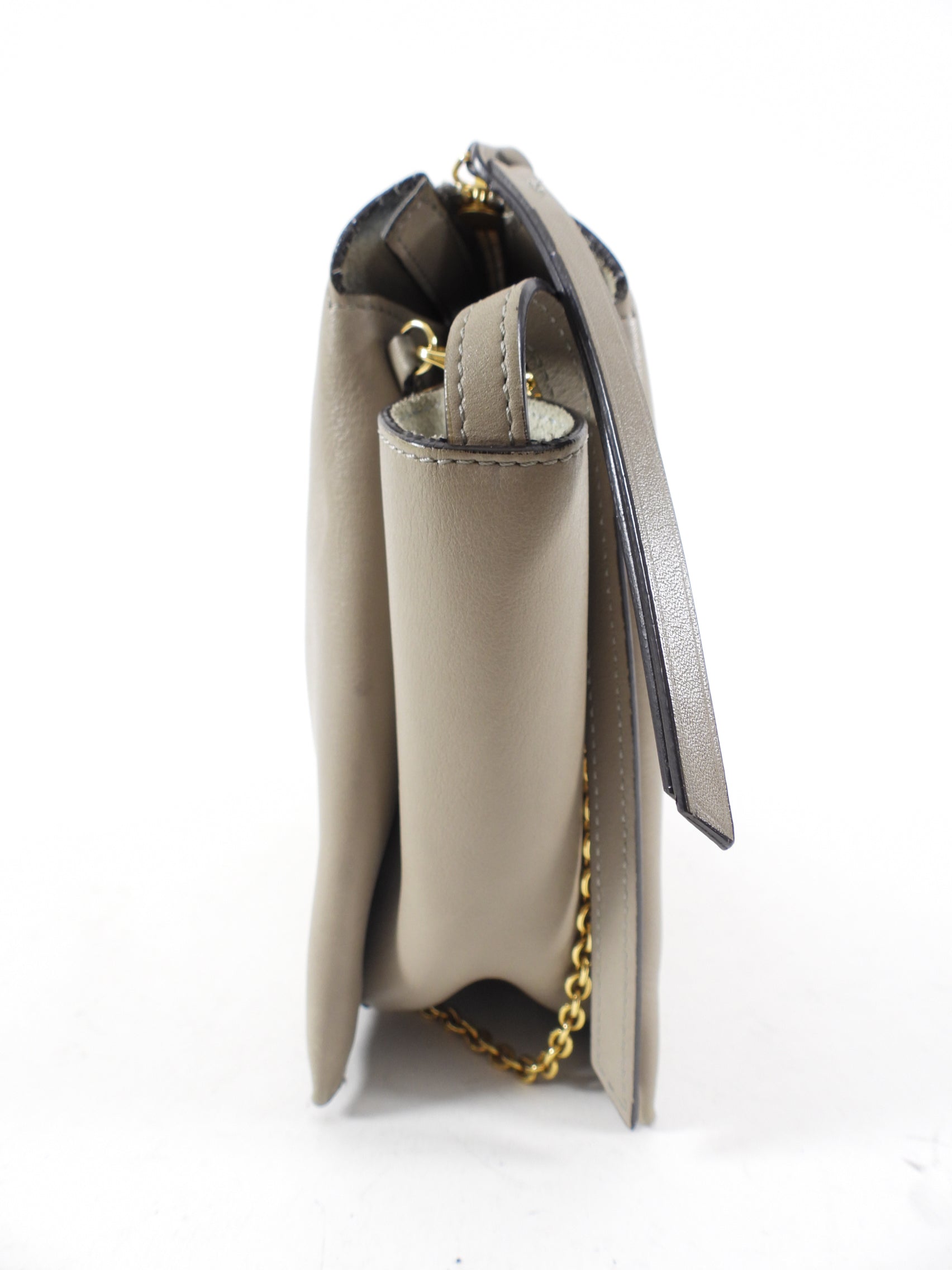 Celine Taupe Trifold Clutch Chain Bag for Women | Luxury Leather Crossbody Purse with Gold Chain | Perfect for Evening Parties, Date Nights & Special Occasions