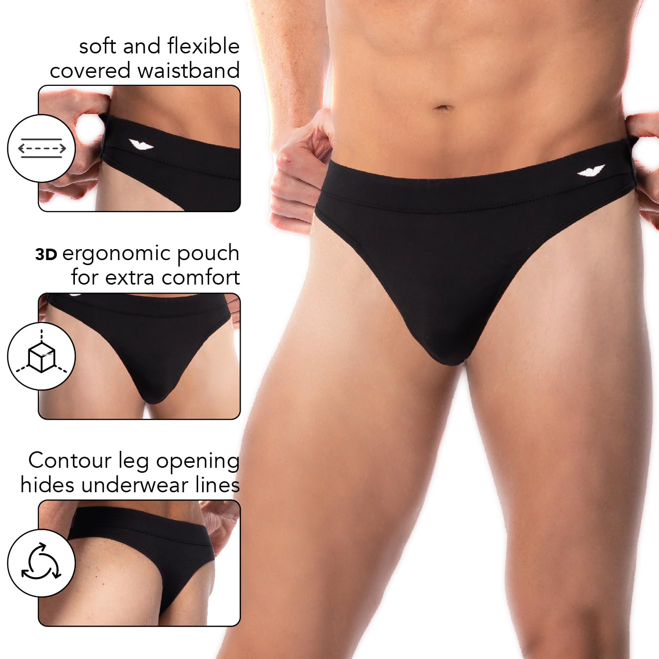 AMERICAN HEAVEN Men's 6 Pack Thong Underwear - Breathable Microfiber T-Back Underwear for Workout, Gym & Active Lifestyle | Comfortable Stretch Bikini Thongs for Men