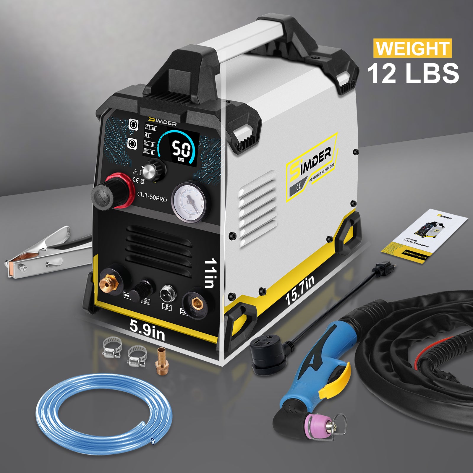 SSIMDER CUT 50 PRO Pilot Arc Plasma Cutter - 50 Amp Air Plasma Cutting Machine for Metal, Steel, Iron | Portable Welding Tool for DIY, Auto Repair & Metal Fabrication | Perfect for Home Workshops & Industrial Use