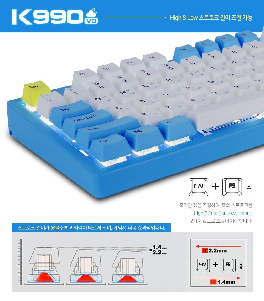ABKO Hacker K990 V3 Skymoon Mechanical Gaming Keyboard - 45G Capacitive Non-Contact Switch, Cherry MX Compatible, White Backlit LED, Waterproof Design, 104 Key (English/Korean Layout) - Perfect for Esports, Office Work & Programming