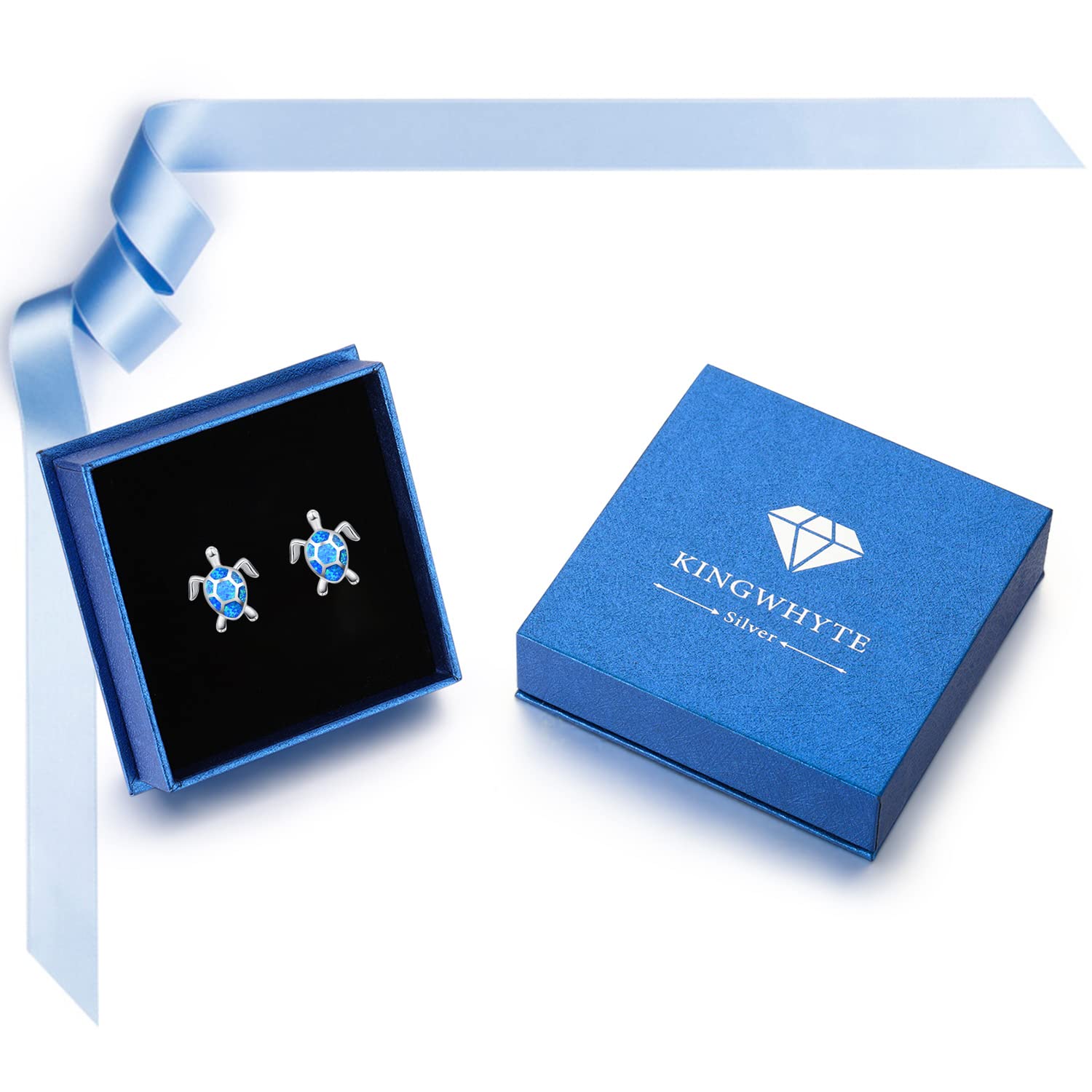 KINGWHYTE 925 Sterling Silver Turtle Dangle Earrings with Hawaiian Blue Opal - Elegant Animal Jewelry Gift for Women, Perfect for Beach Vacations, Summer Outfits & Boho Fashion