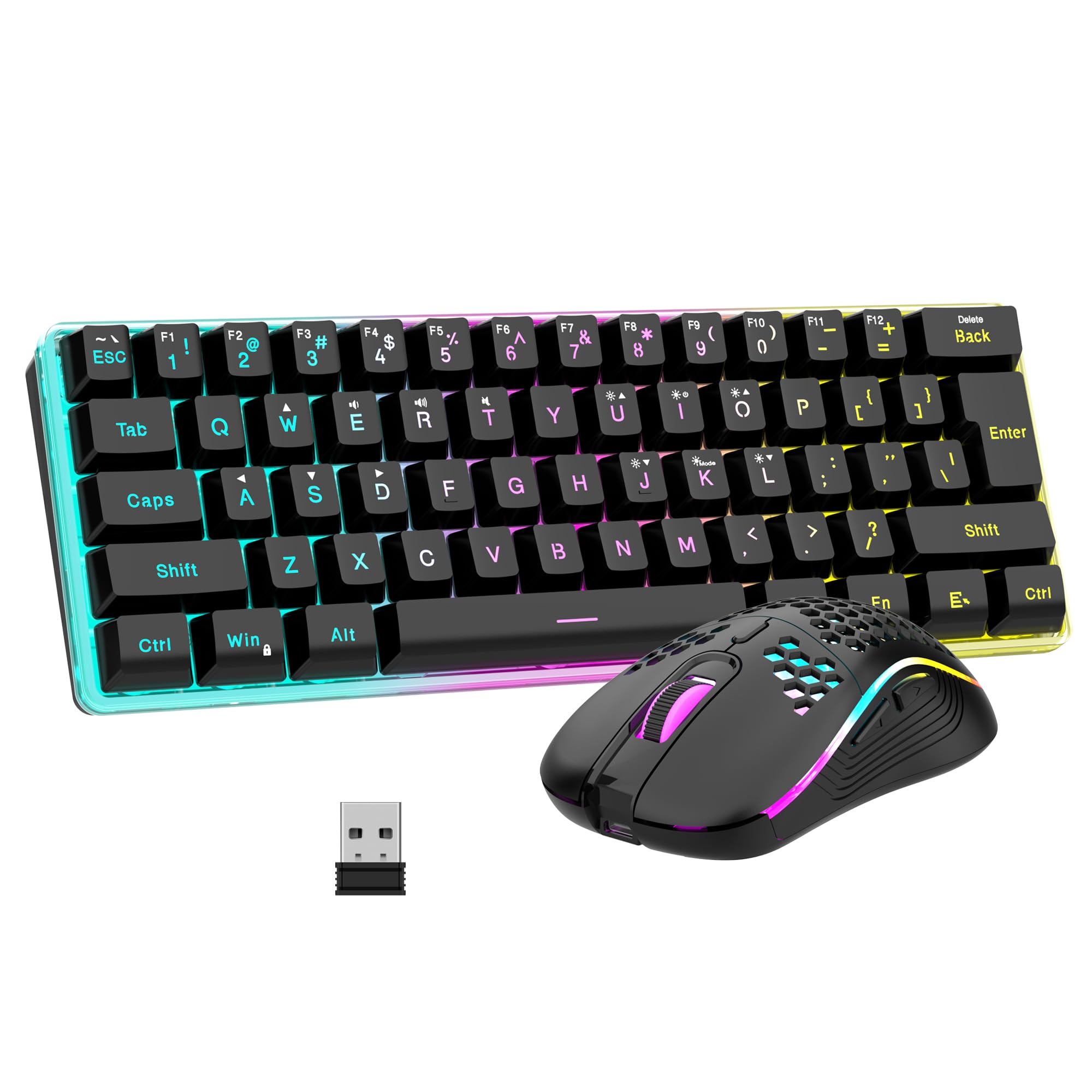 RedThunder 60% Wireless Mechanical Feel Gaming Keyboard & Mouse Combo - RGB Backlit, Rechargeable, Ultra-Compact Design with Ergonomic Honeycomb Optical Mouse for PC Gamers & Office Work | Perfect for Esports, Streaming & Productivity