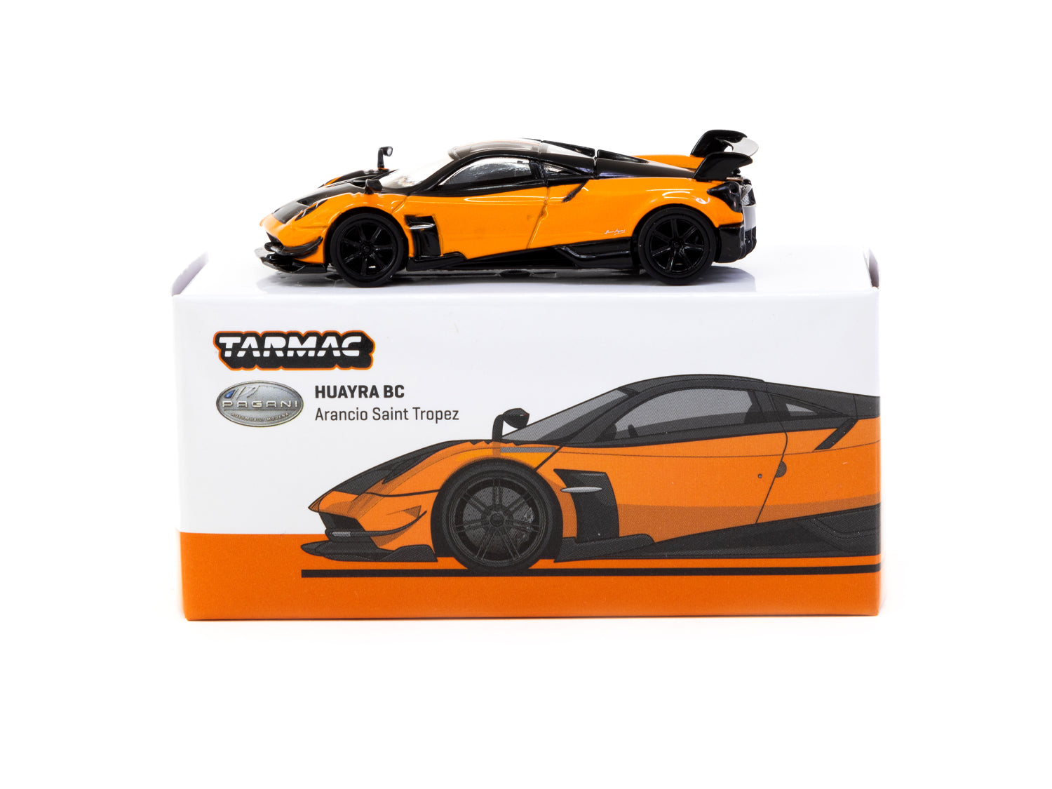 Tarmac Works 1/64 Pagani Huayra BC Arancio Saint Tropez Diecast Model Car - Collectible Miniature Vehicle for Display & Racing Enthusiasts - Perfect for Home Office Decor & Car Collection Showcase