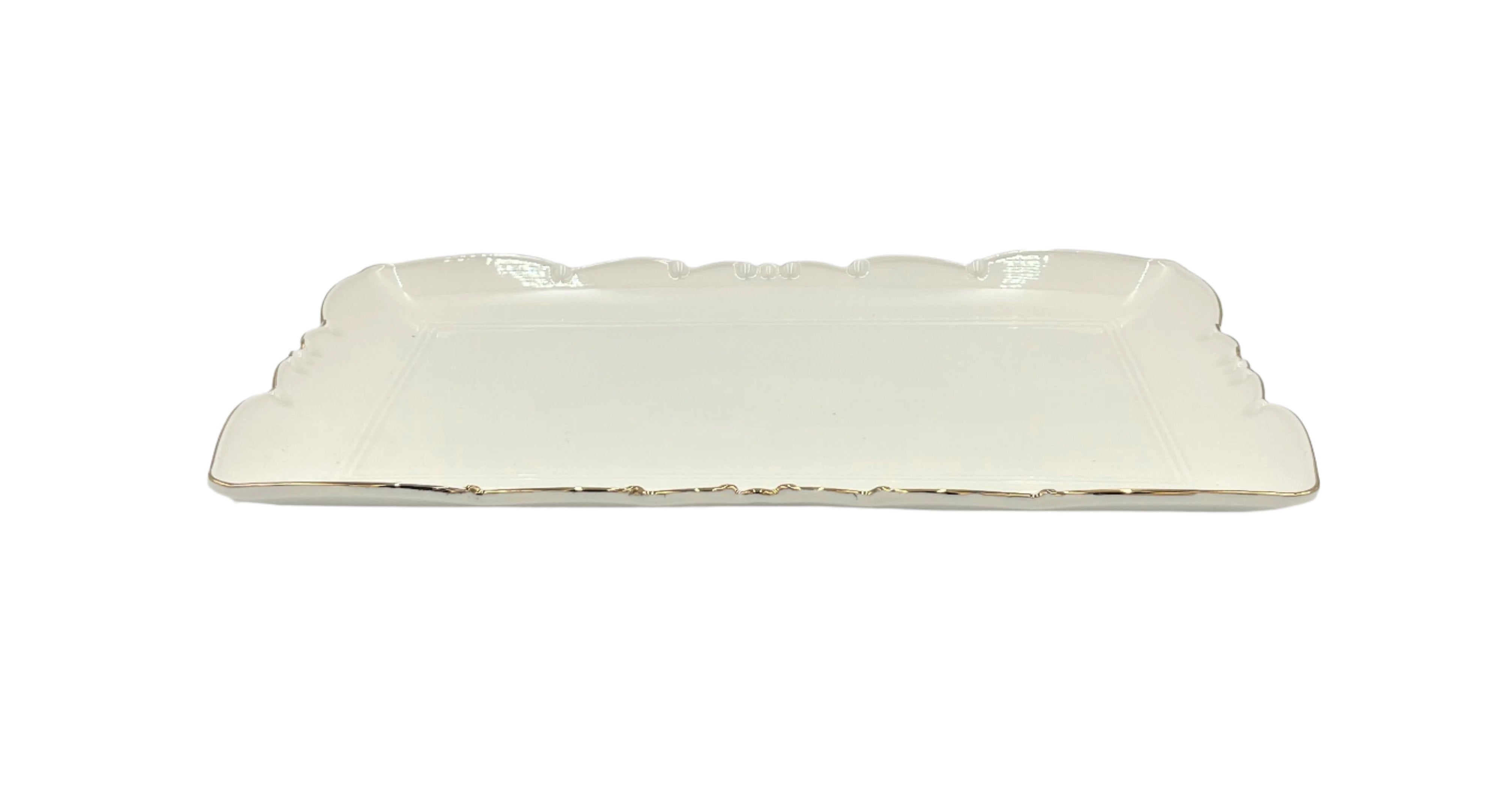 14x8.75 Inch Gold Rim Rectangular Plate - Elegant Serving Tray for Dining, Entertaining & Home Decor