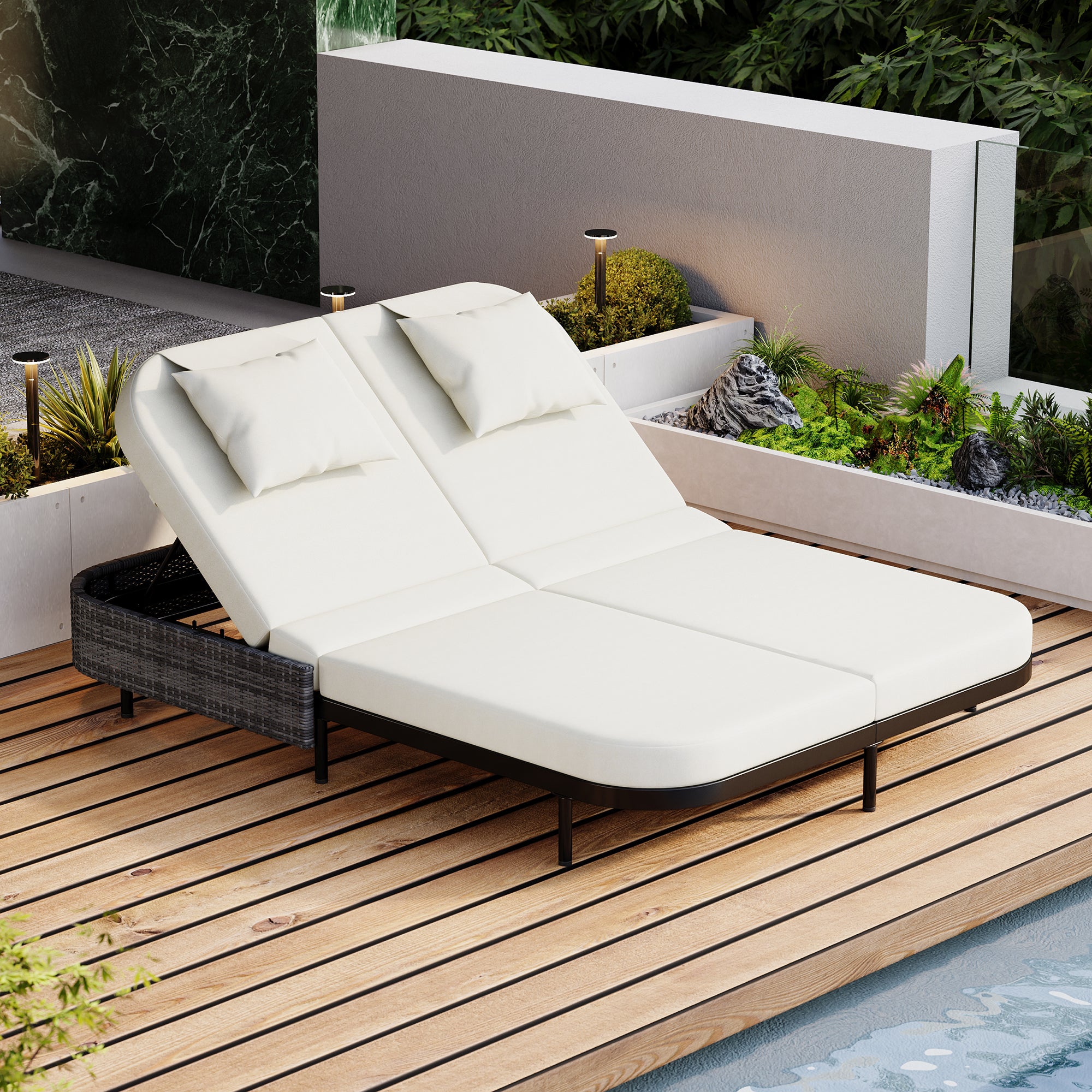 Outdoor Rattan Daybed with 5-Position Adjustable Backrest & Removable Cushions - Perfect for Patio, Garden, Backyard and Poolside Relaxation